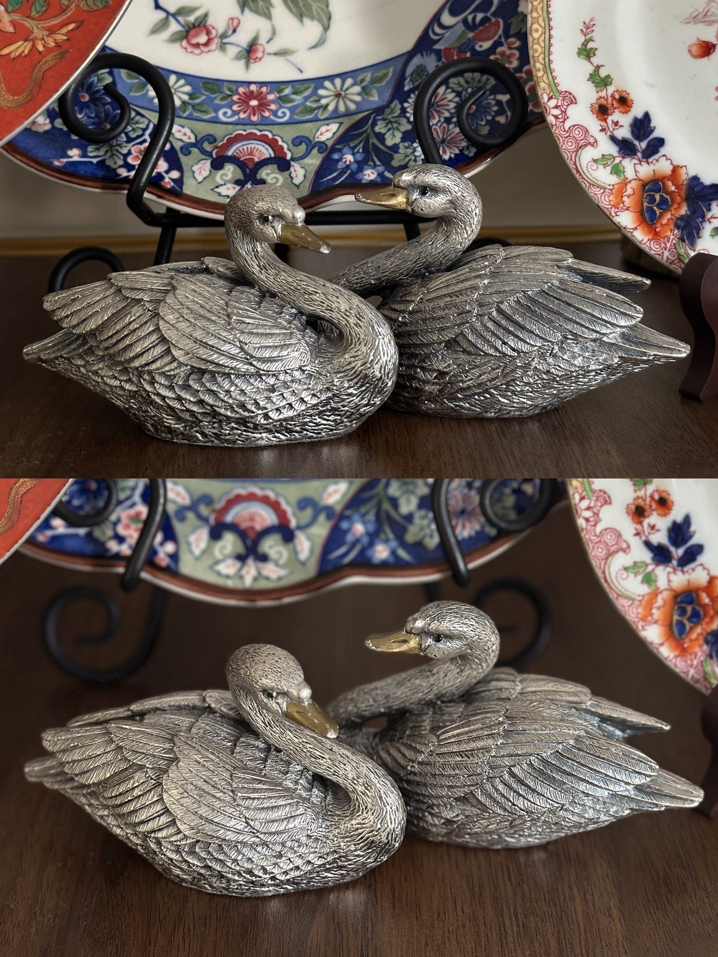 Pair of Pewter Swans