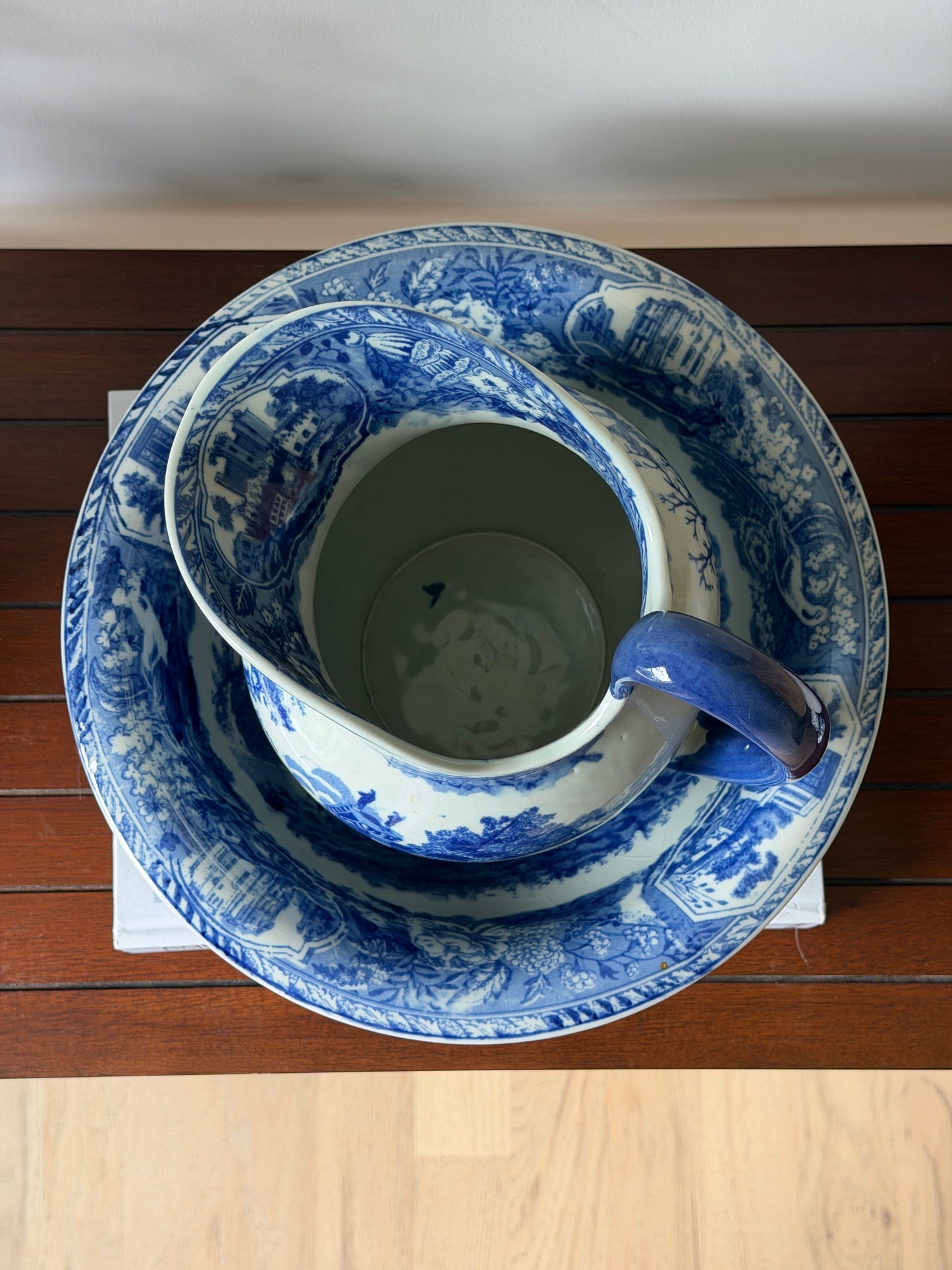 Victoriaware Ironstone Blue & White Pitcher & Basin Set