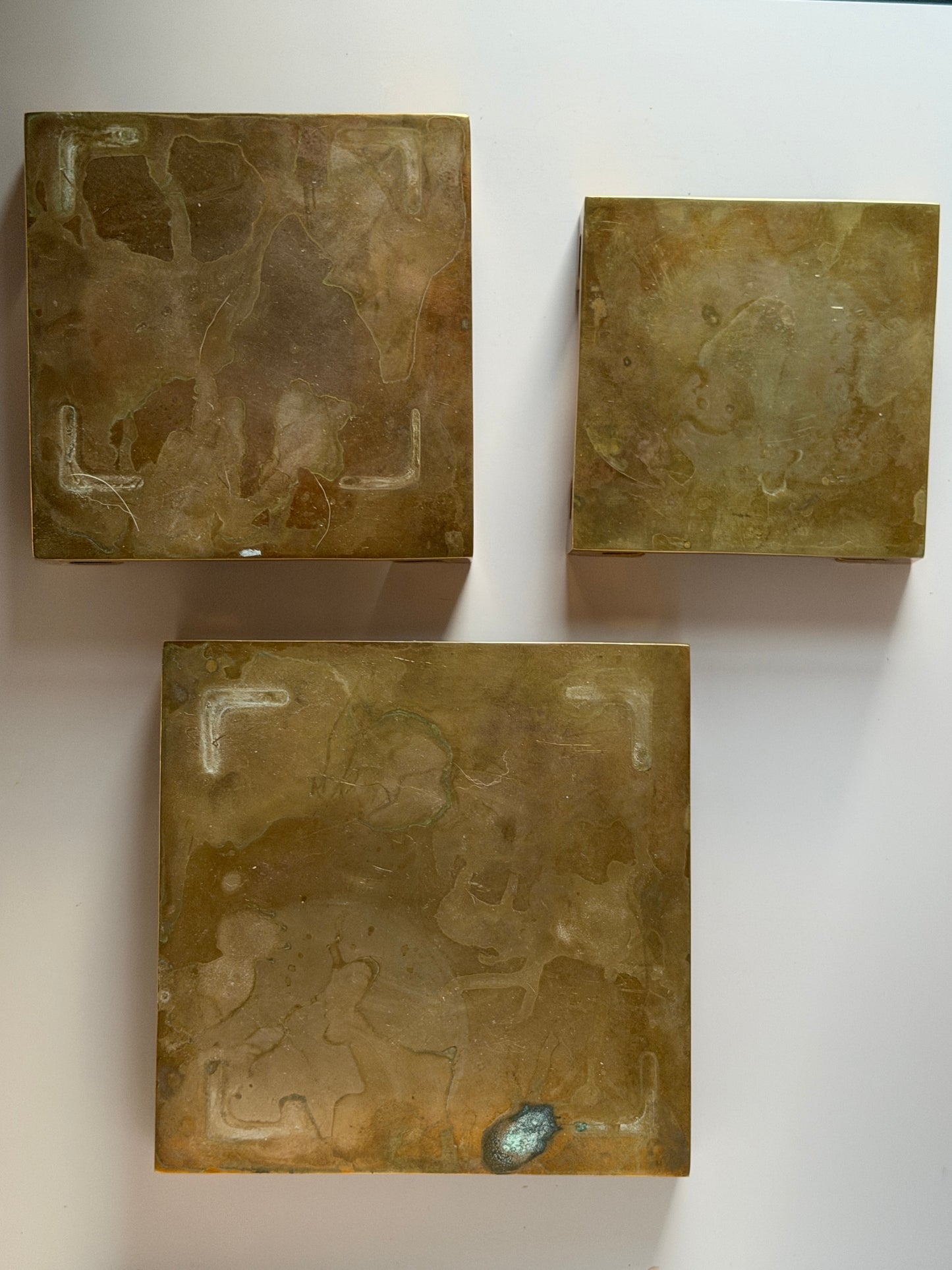 Vintage Brass Greek Key Riser Set — Nesting Trio
