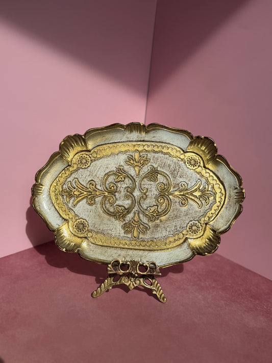 Florentine Oval Tray in Ivory & Gold