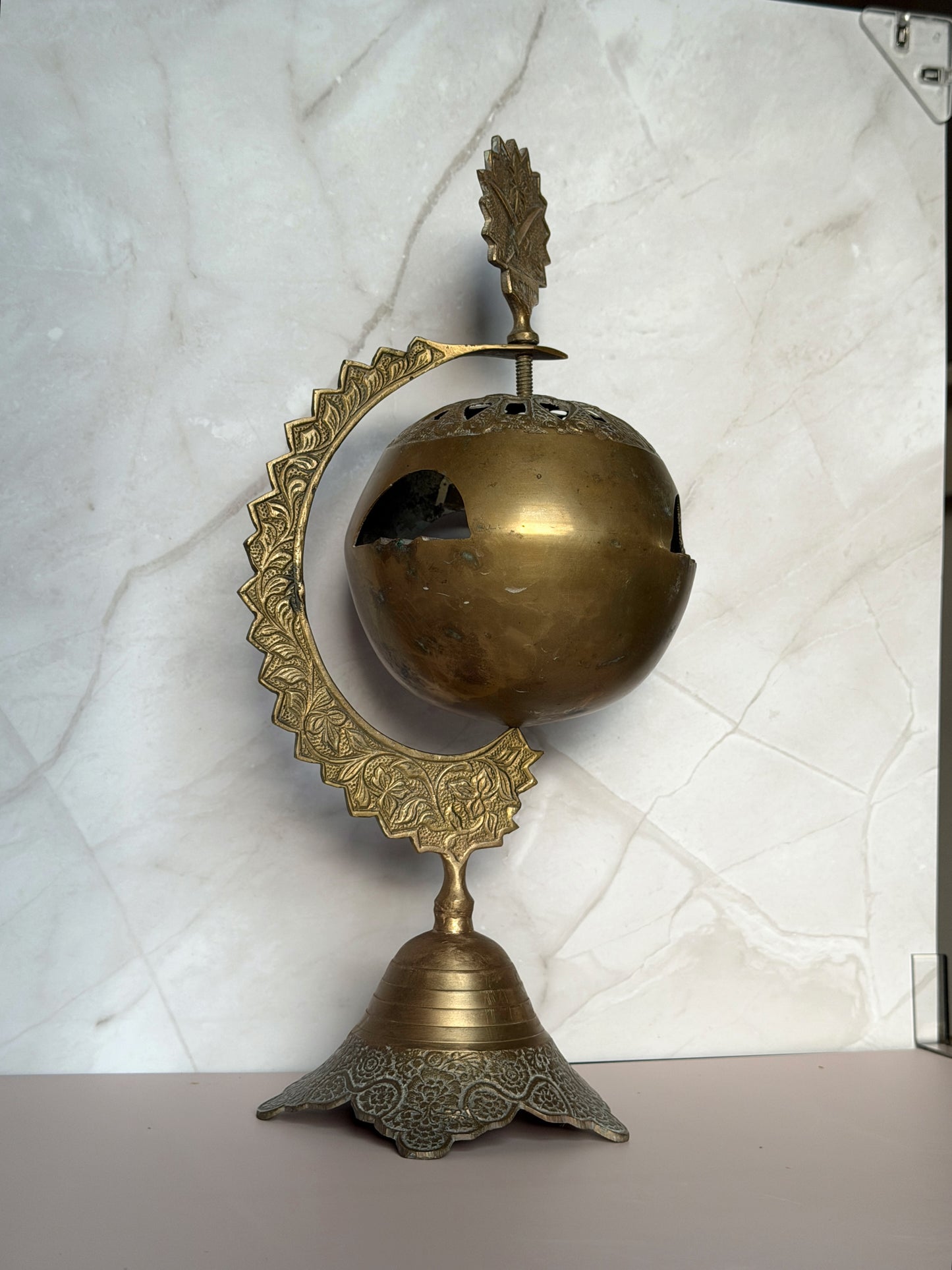 Vintage Brass Ashtray on Crescent Moon Stand