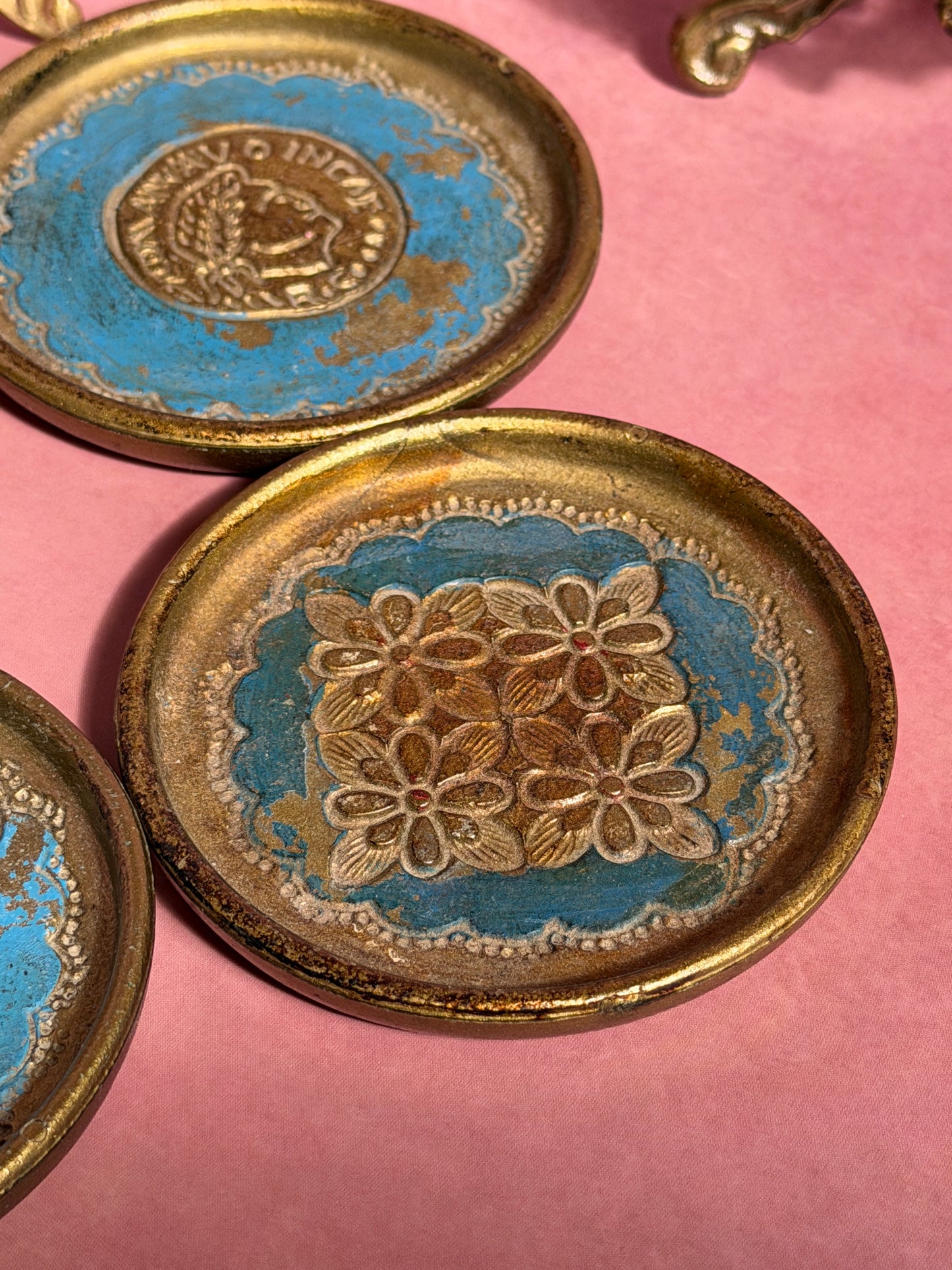 Italian Florentine Tray in Lapis Blue & Gold, with Coordinating Coaster Set
