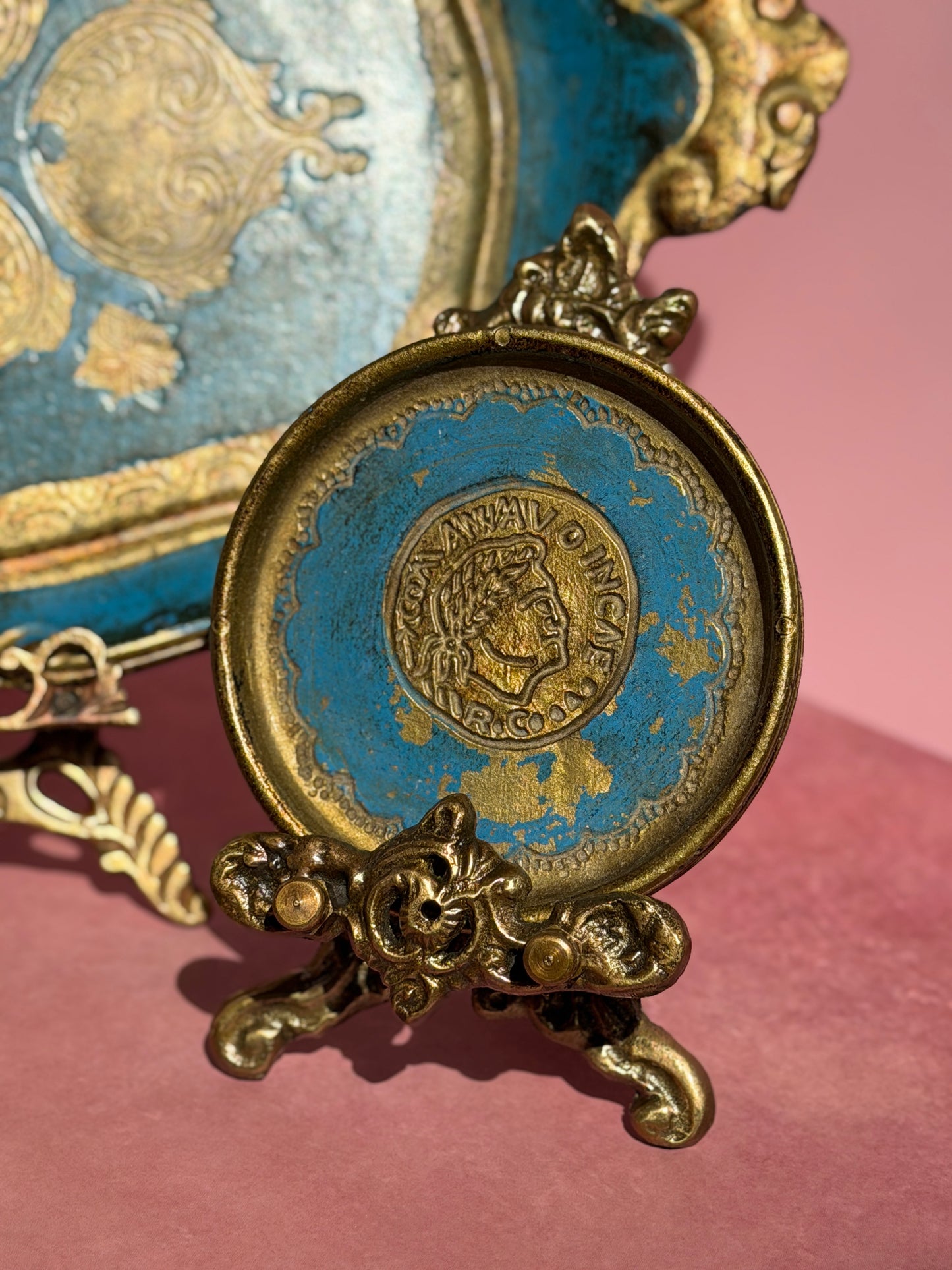Italian Florentine Tray in Lapis Blue & Gold, with Coordinating Coaster Set