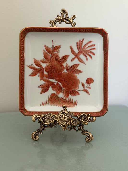 Iron-Red Chinoiserie Square Dish