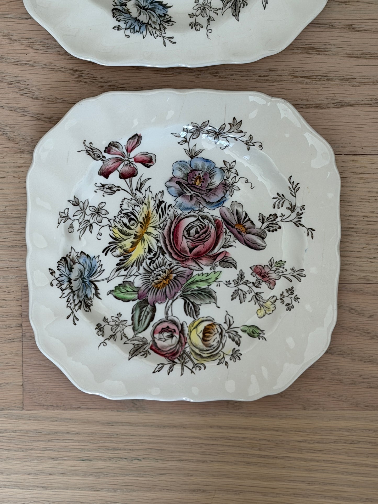 Ironstone Floral Square Plates - The Johnson Bros “Sheraton”