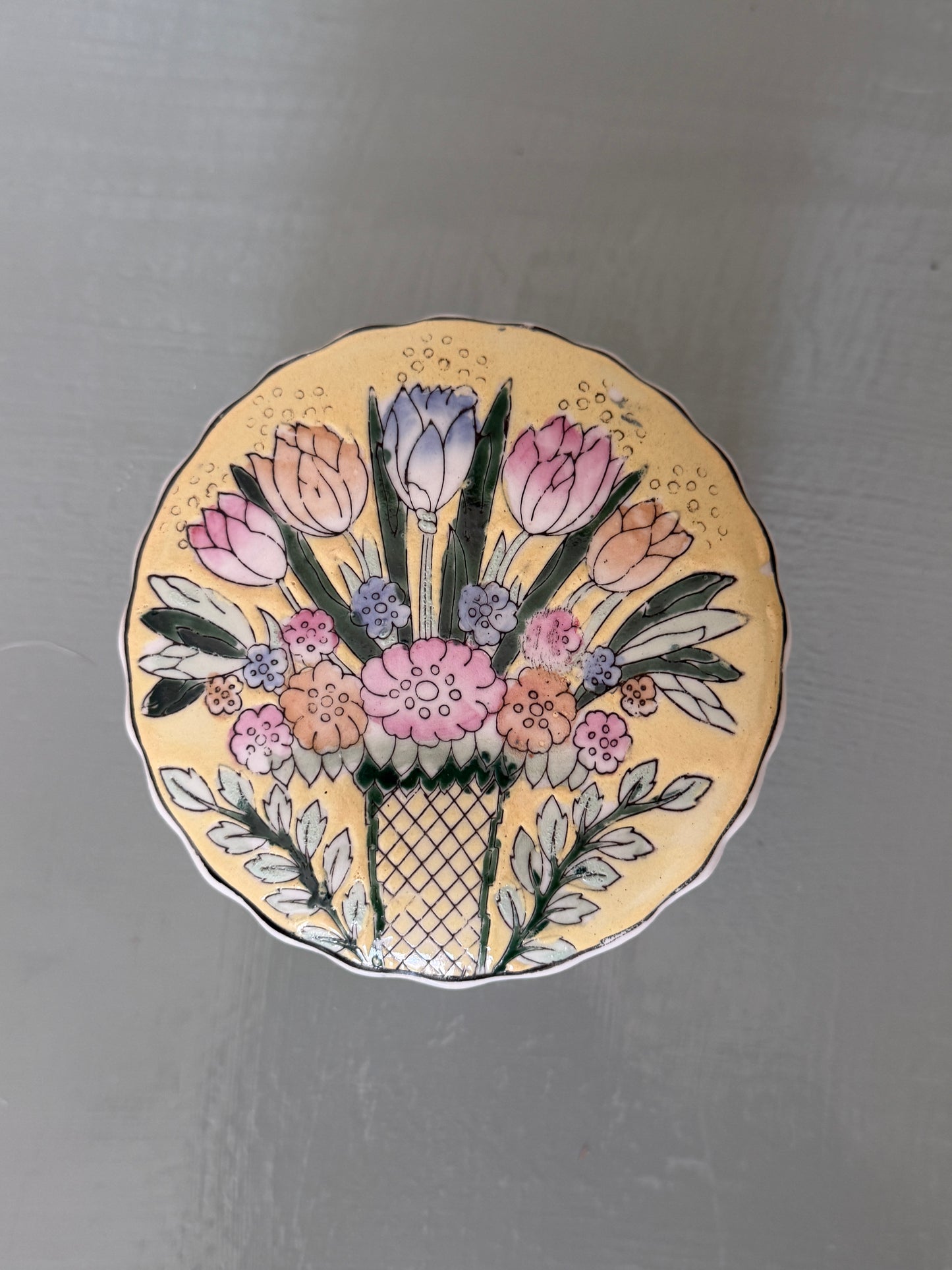 Hand-Painted Flower Trinket Box