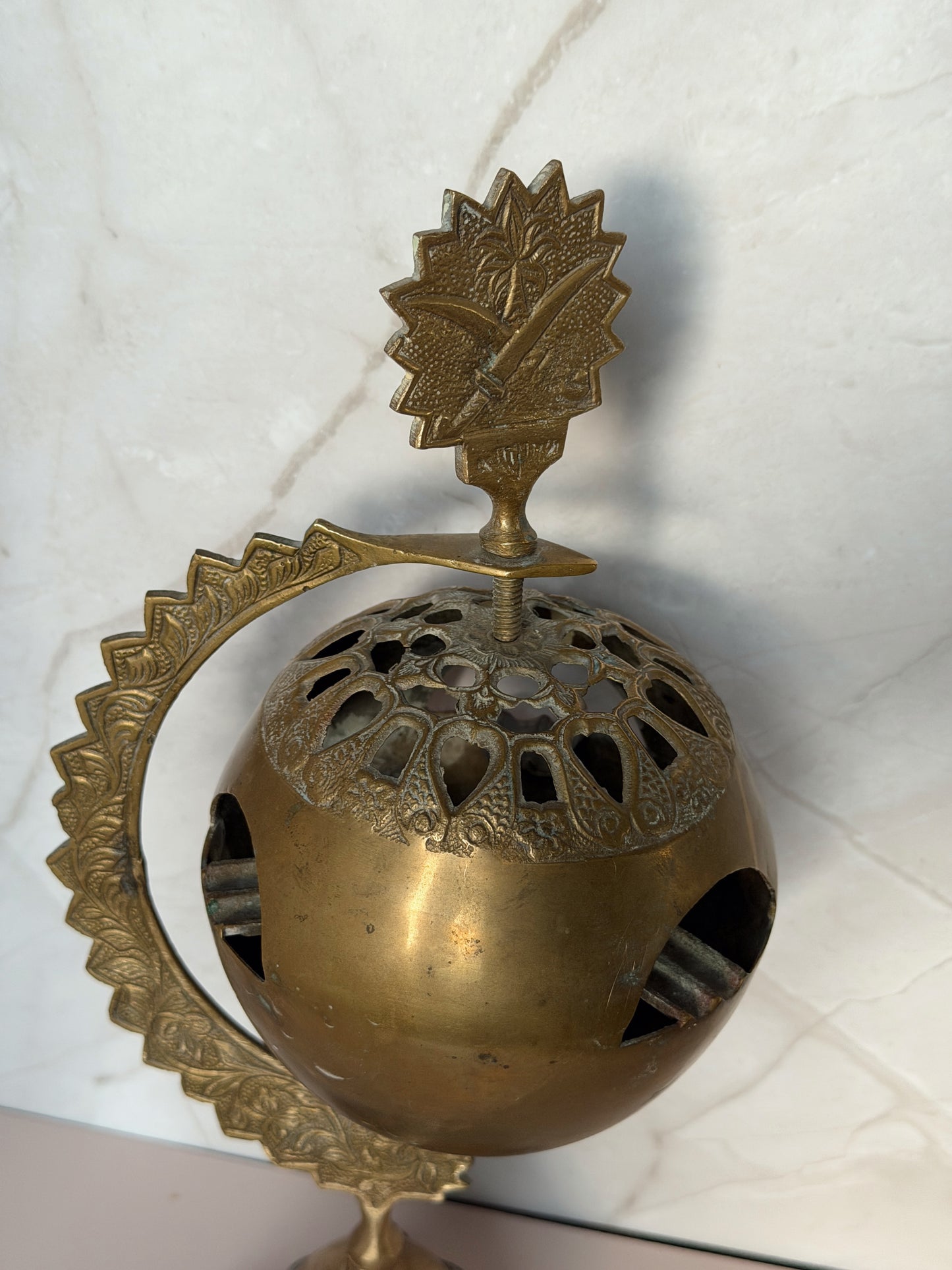 Vintage Brass Ashtray on Crescent Moon Stand