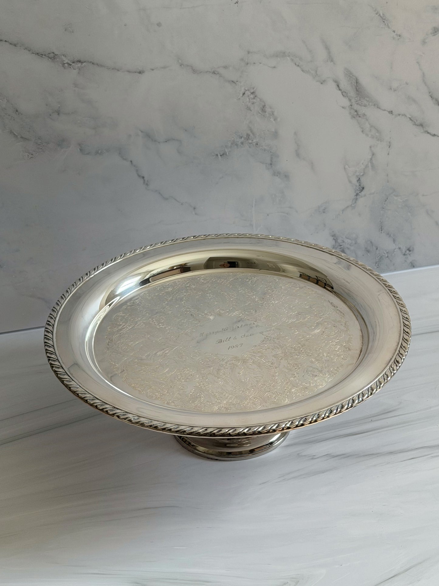 Vintage Oneida Silverplate Pedestal Serving Tray