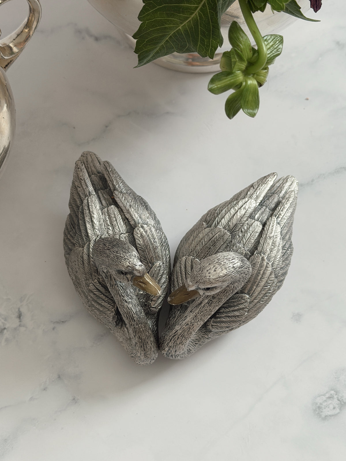Pair of Pewter Swans