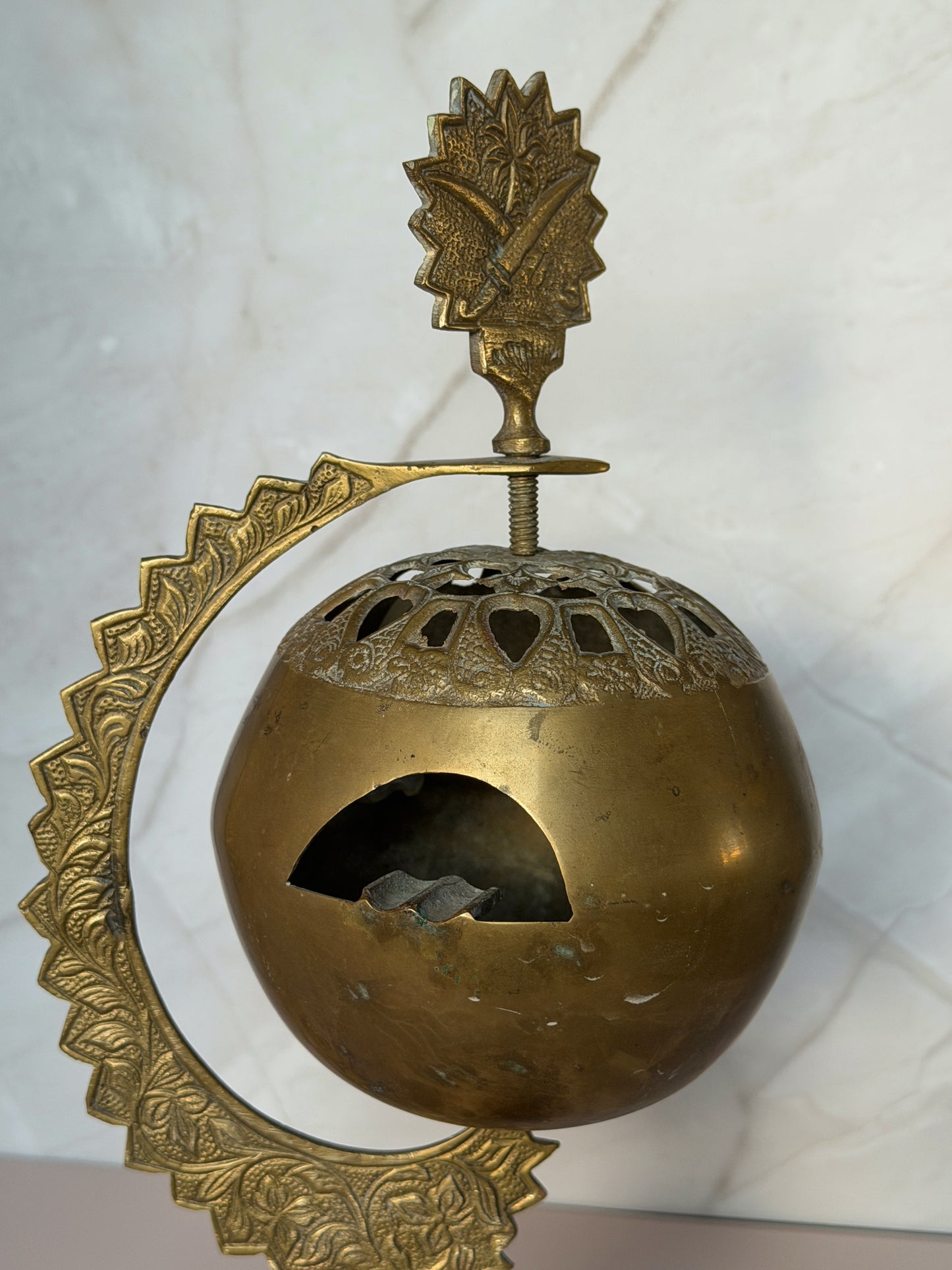 Vintage Brass Ashtray on Crescent Moon Stand