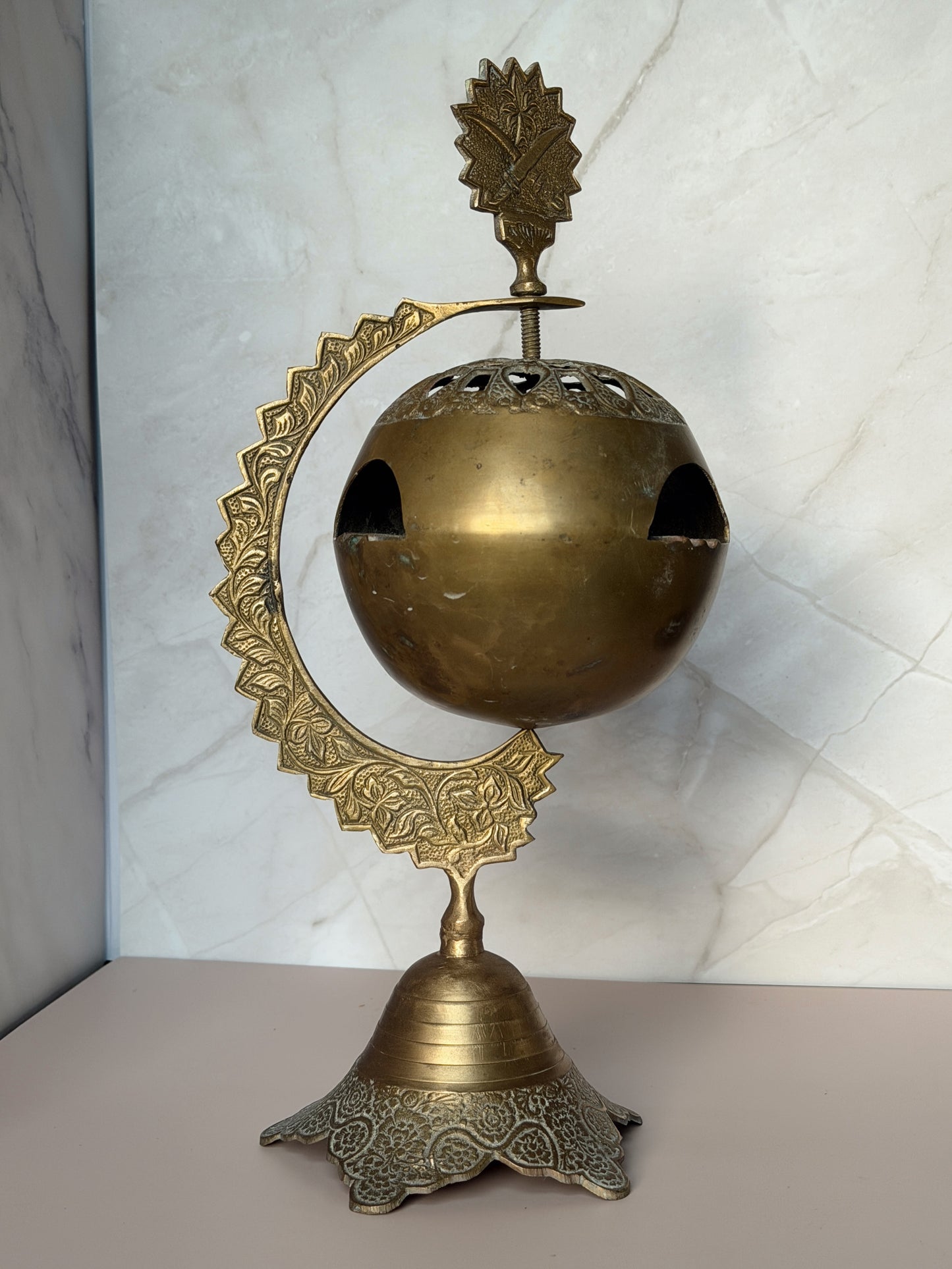 Vintage Brass Ashtray on Crescent Moon Stand