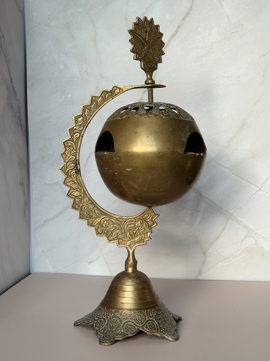 Vintage Brass Ashtray on Crescent Moon Stand