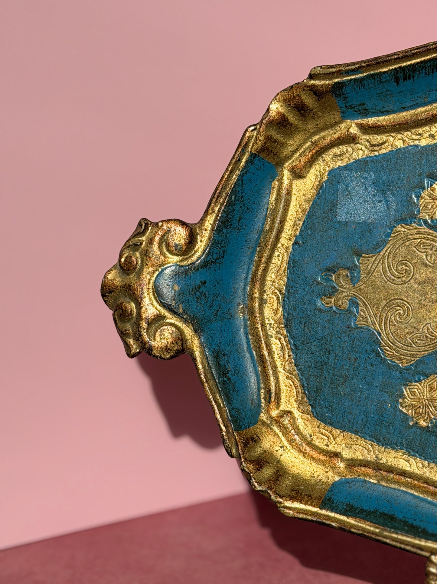 Italian Florentine Tray in Lapis Blue & Gold, with Coordinating Coaster Set