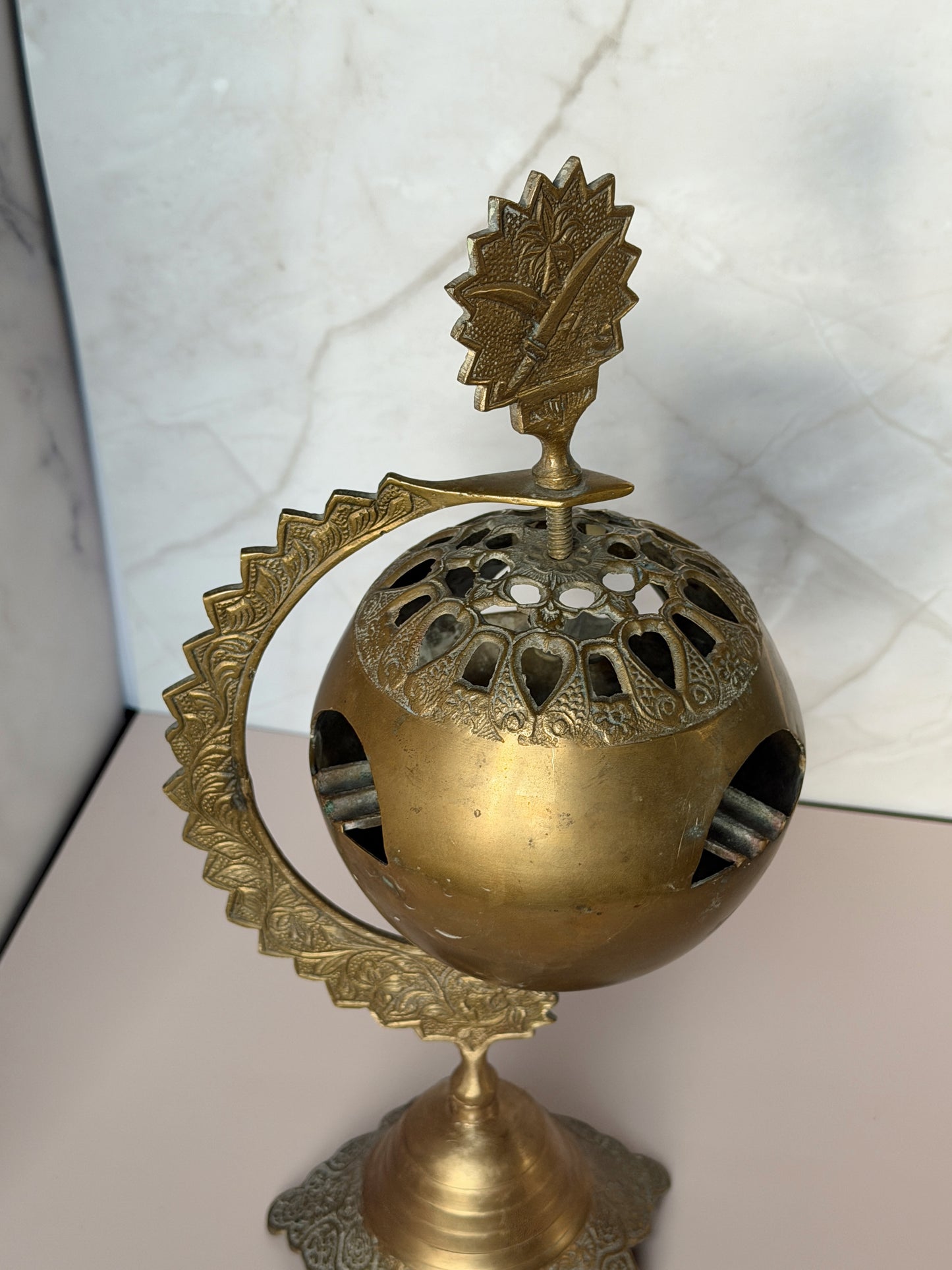 Vintage Brass Ashtray on Crescent Moon Stand