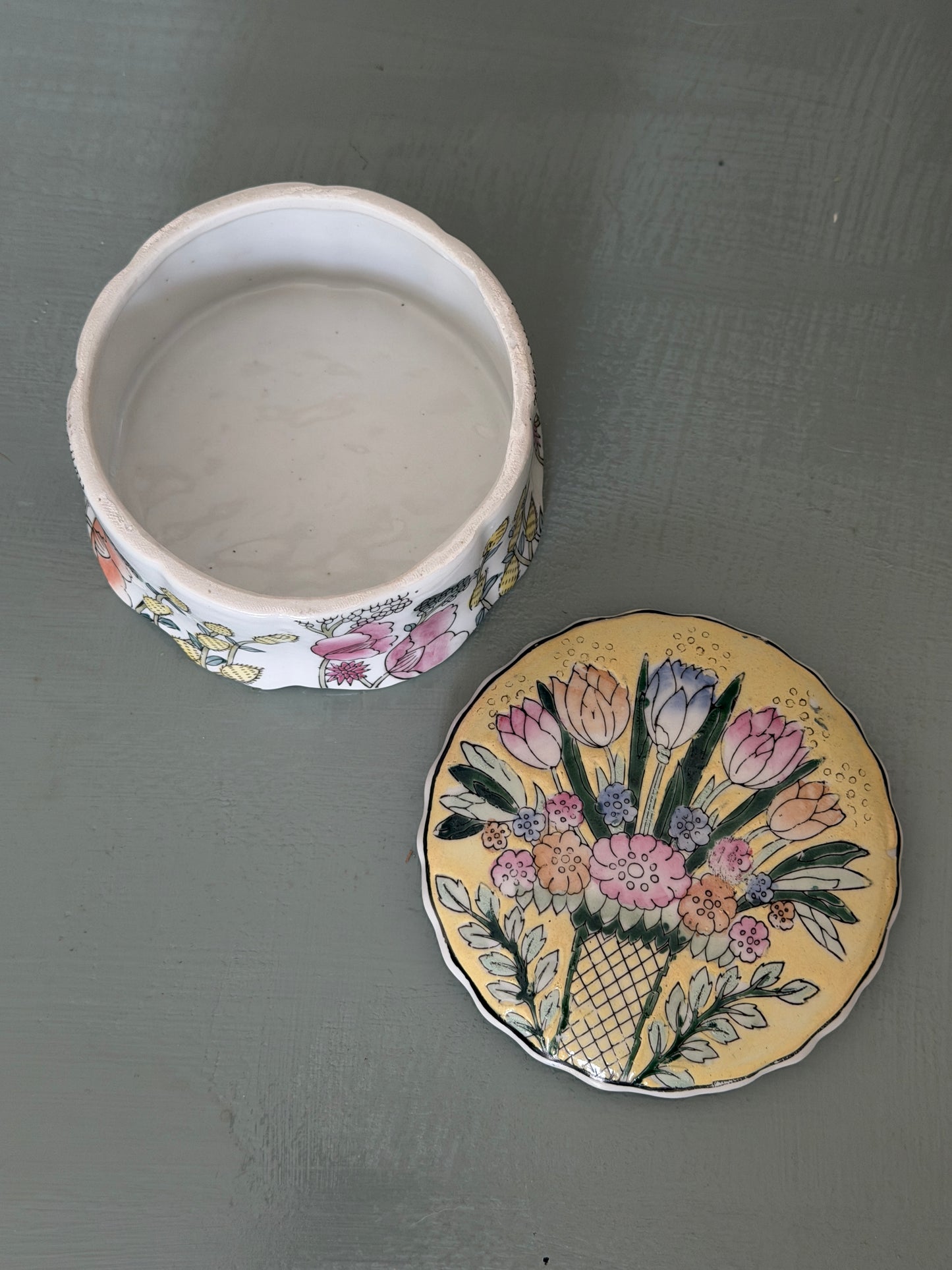 Hand-Painted Flower Trinket Box