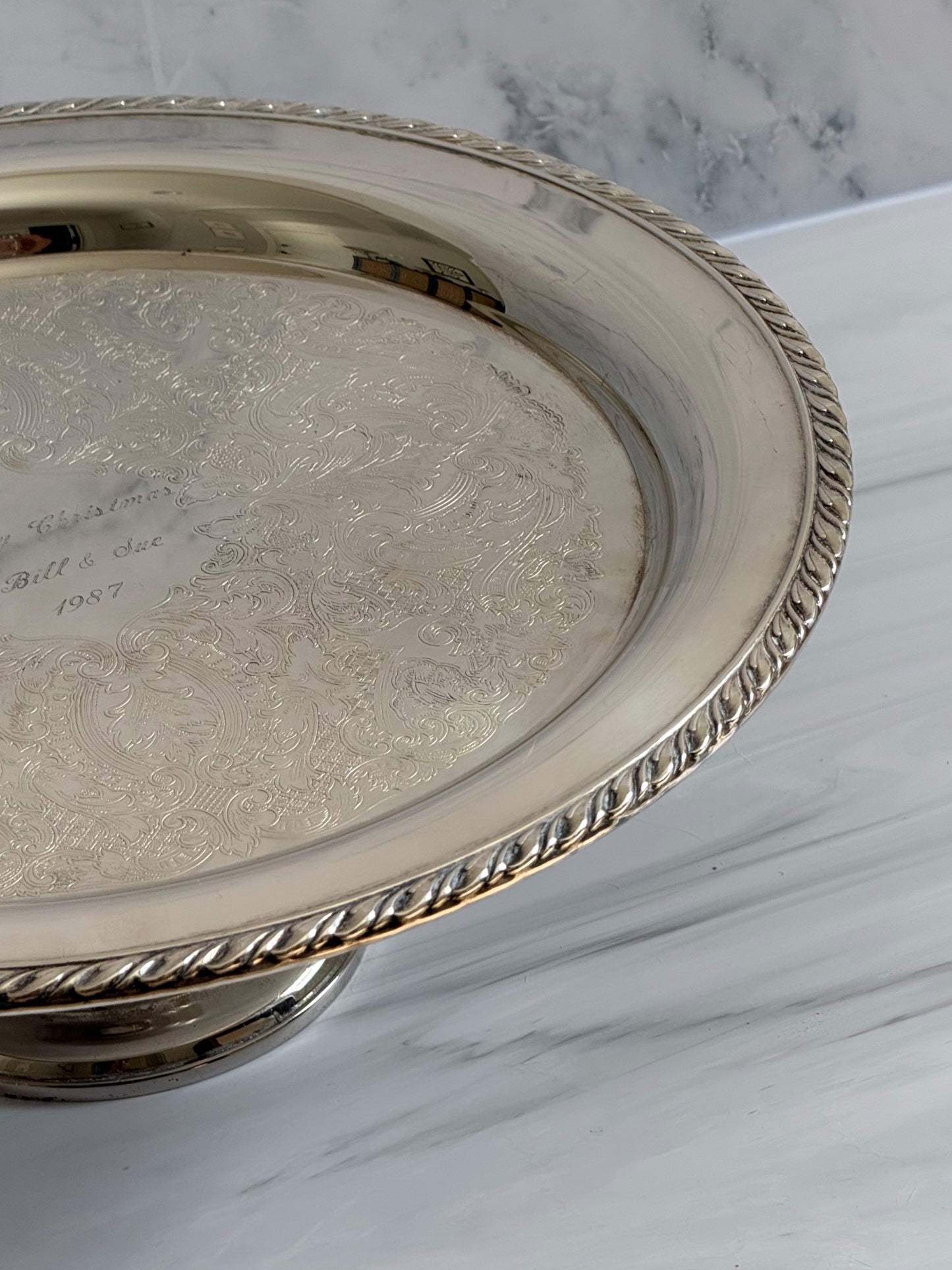Vintage Oneida Silverplate Pedestal Serving Tray