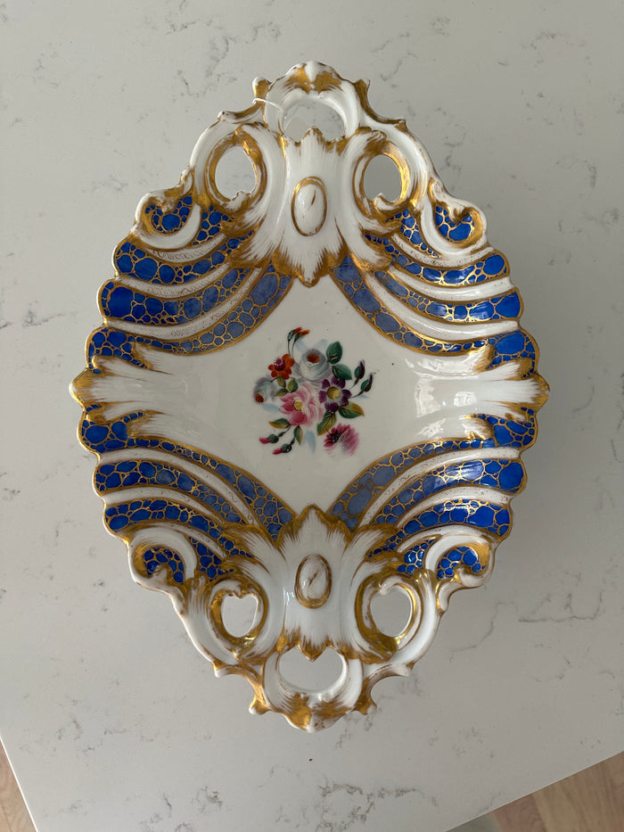 Old Paris Reticulated Dish in Cobalt & Gilt