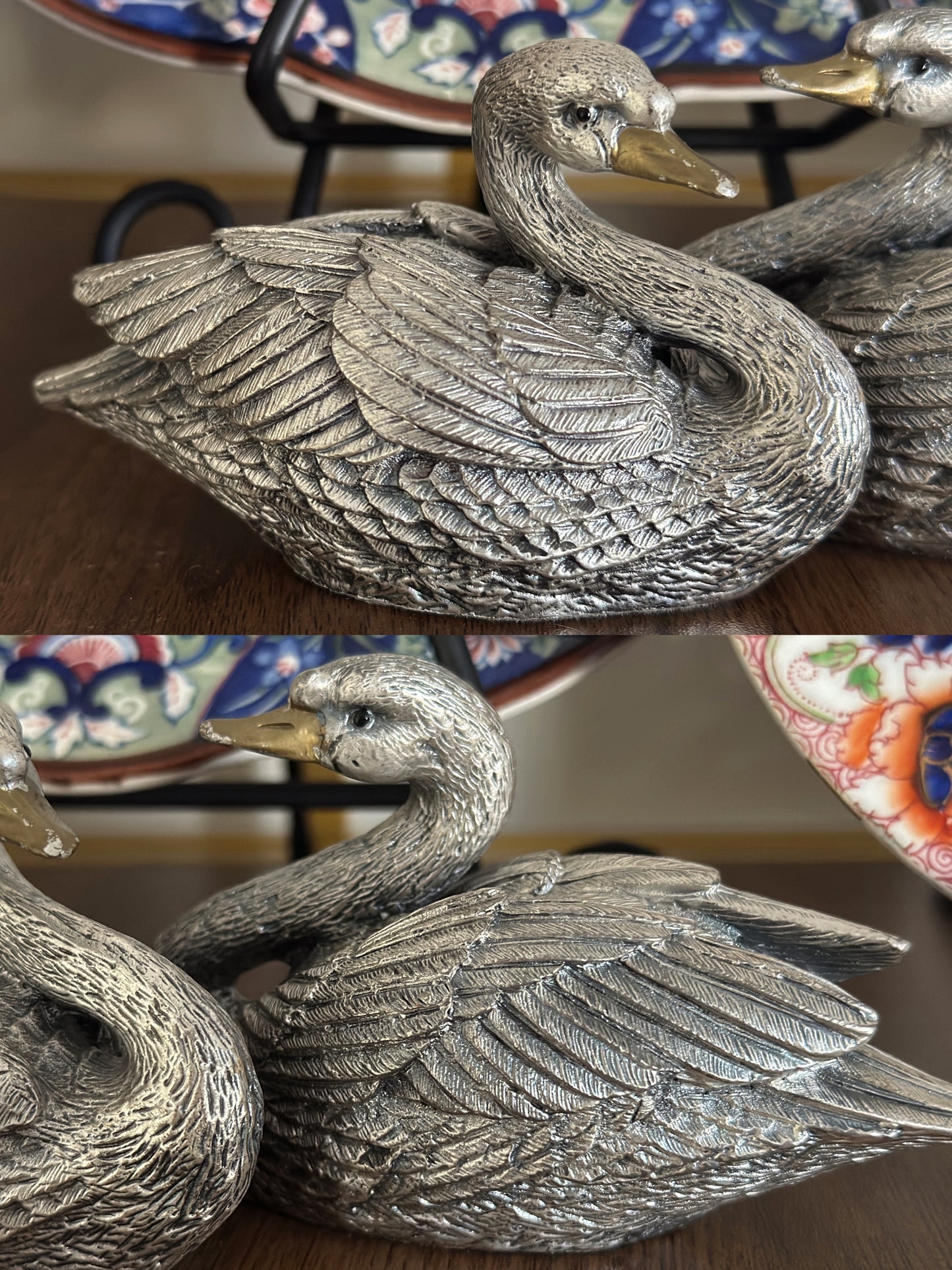Pair of Pewter Swans