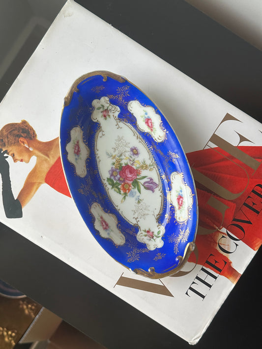 Cobalt & Gilt Floral Oval Tray