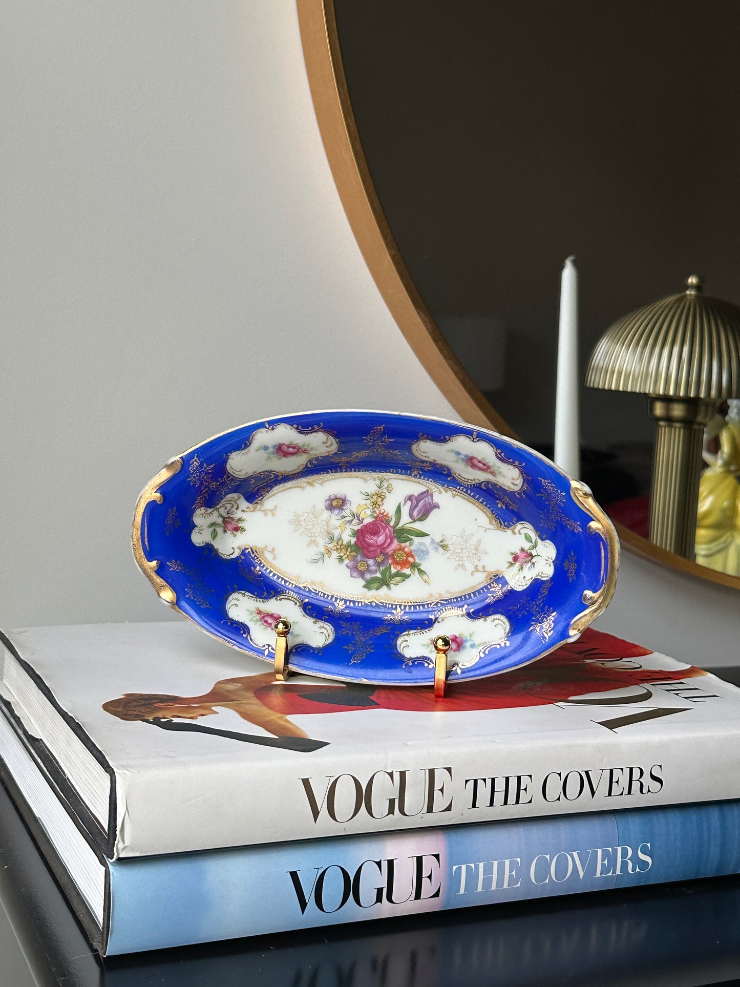 Cobalt & Gilt Floral Oval Tray