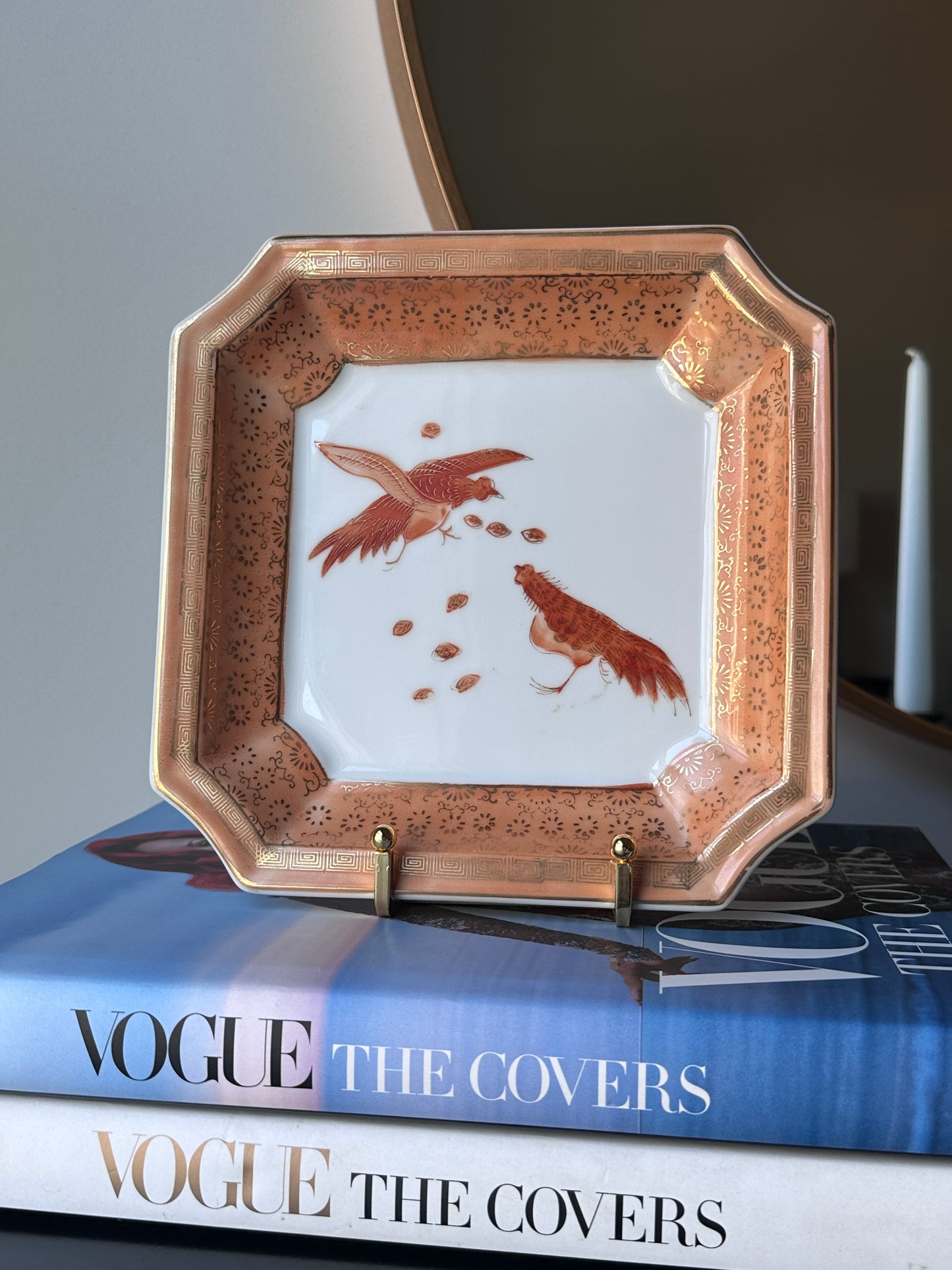 Andrea by Sadek Kutani Cockerel Dish in Orange & Gold