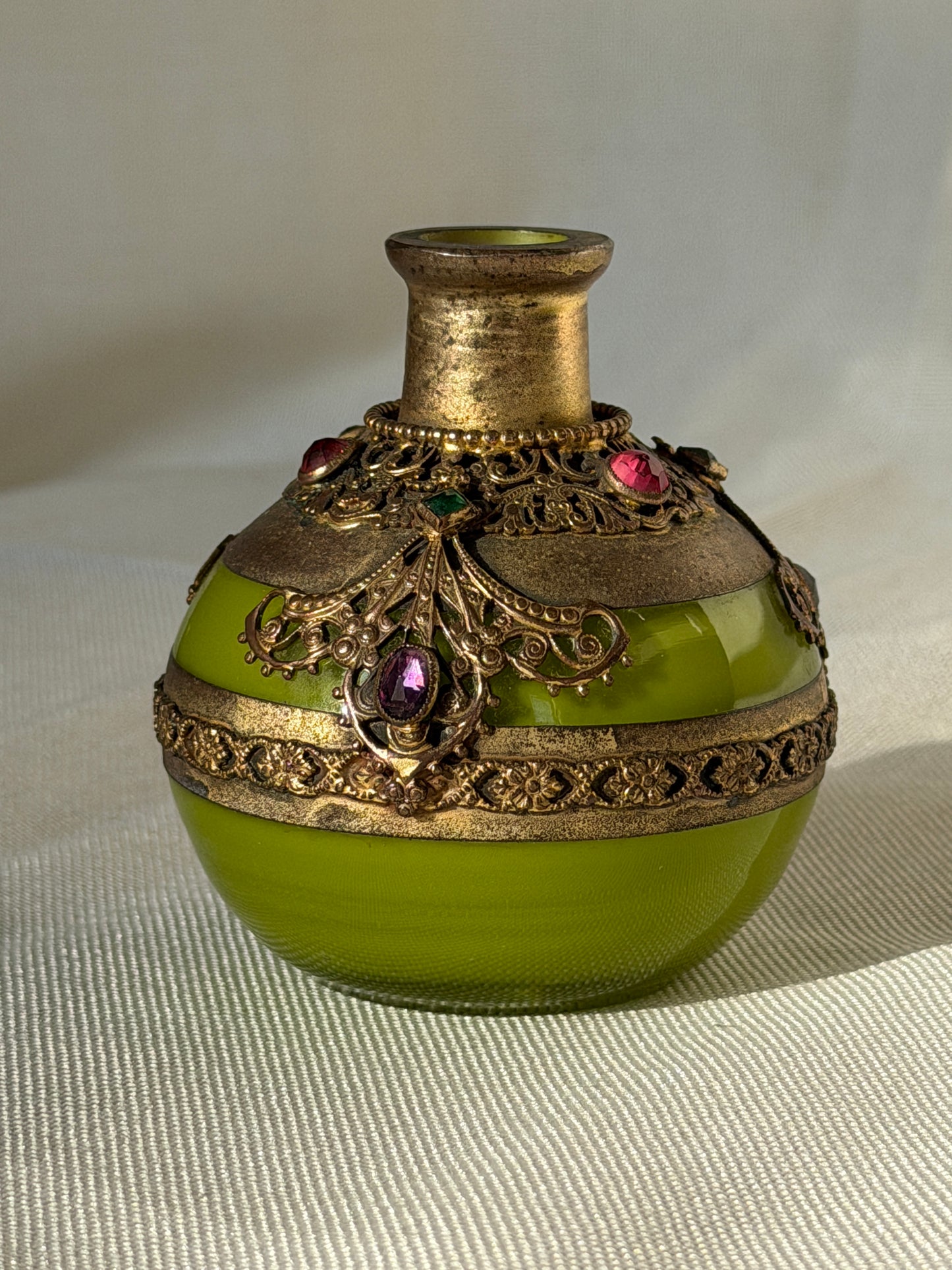 Czech Glass Jeweled Perfume Bottle