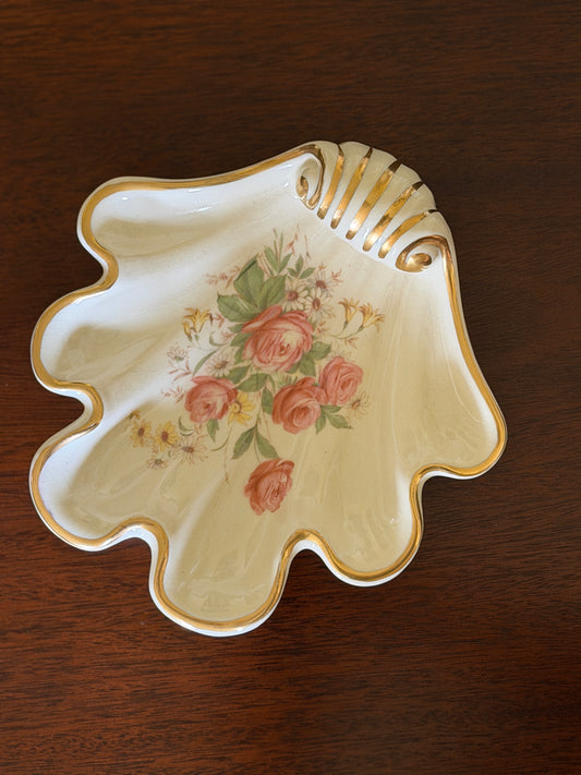 Rose Bouquet Shell Dish — Gilt-Edged Italian Catchall