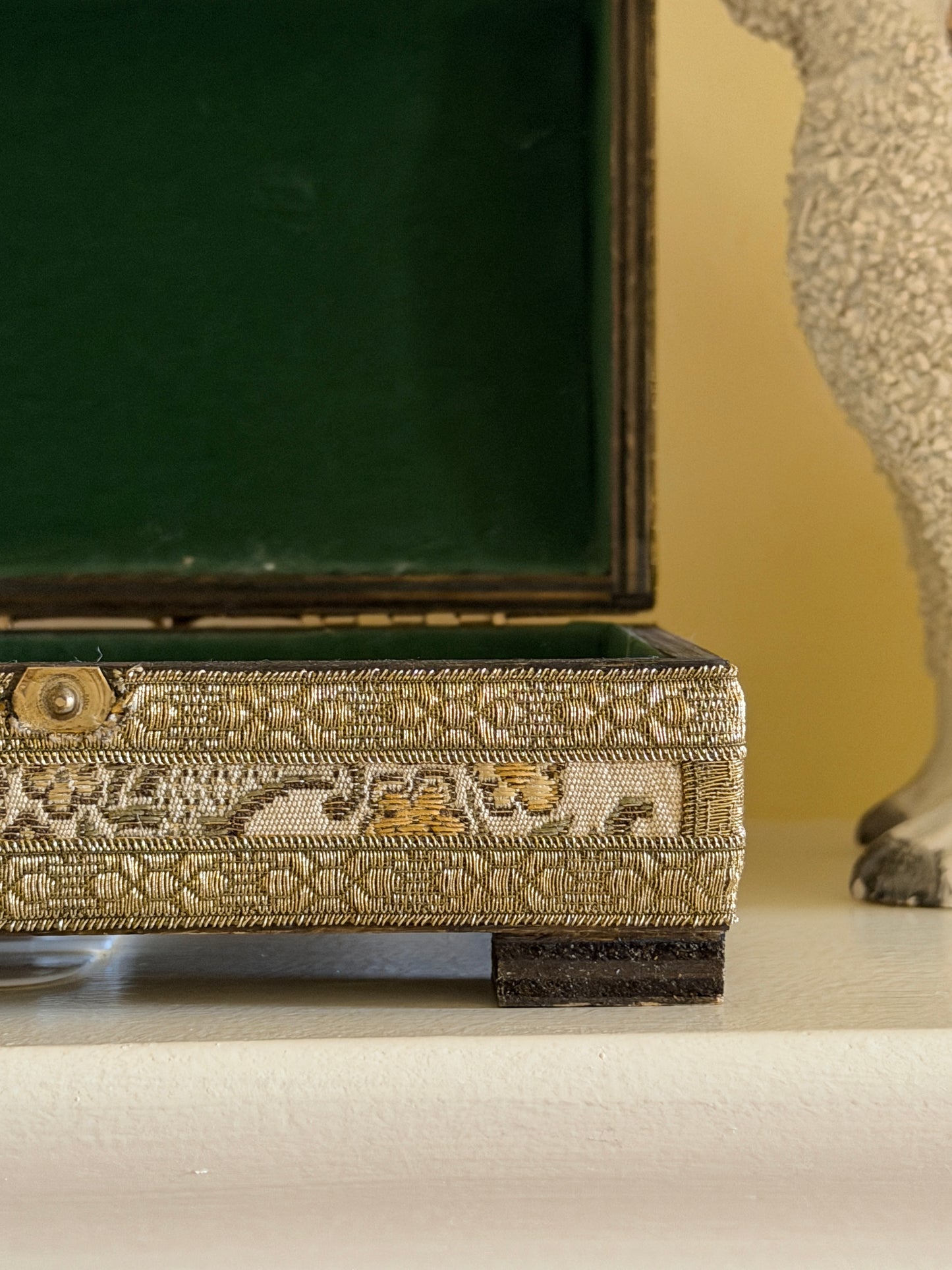 Gilt-Thread Zardozi Casket — Vintage Indian Embroidered Box