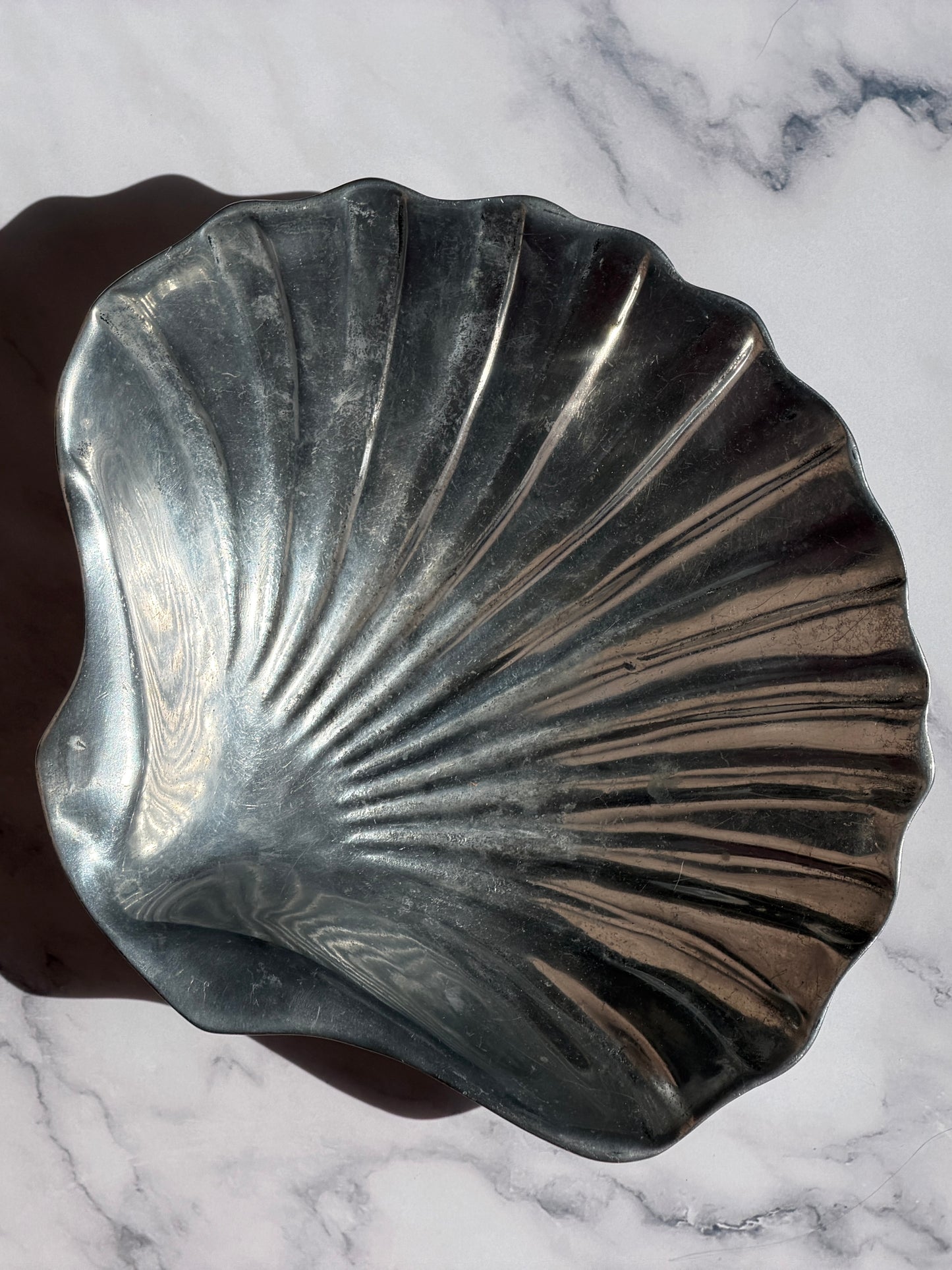 Bruce Fox Cast Pewter Scallop Shell Footed Dish