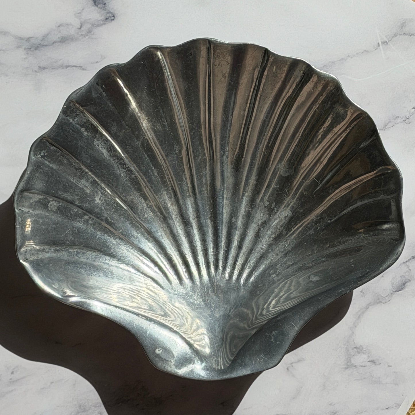 Bruce Fox Cast Pewter Scallop Shell Footed Dish
