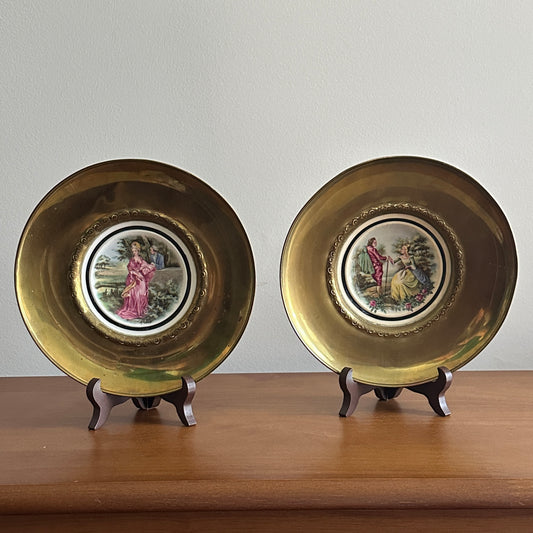 Regency Brass & Bone China Wall Plates (Pair)