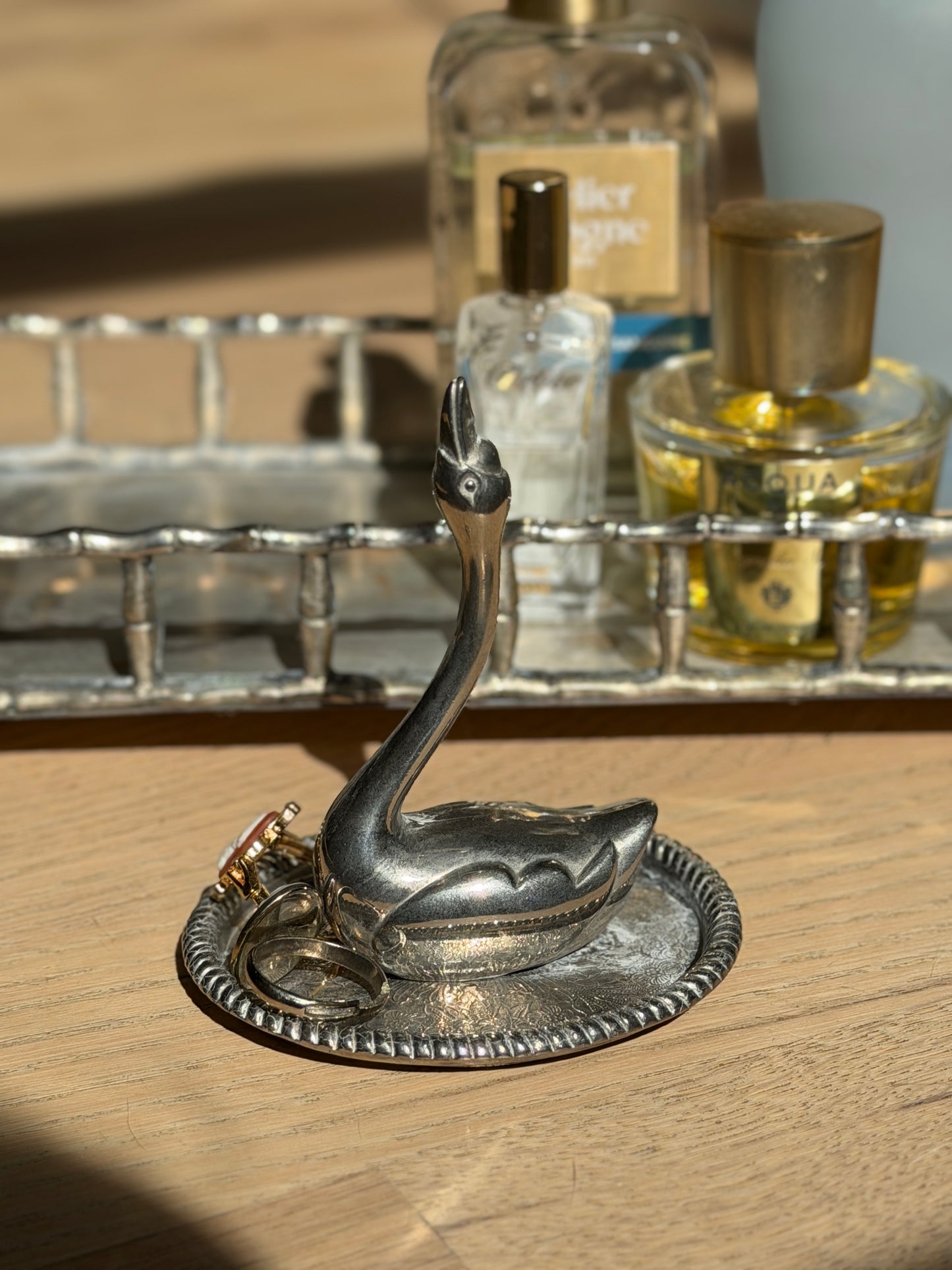 Silver Swan Ring Holder & Trinket Dish