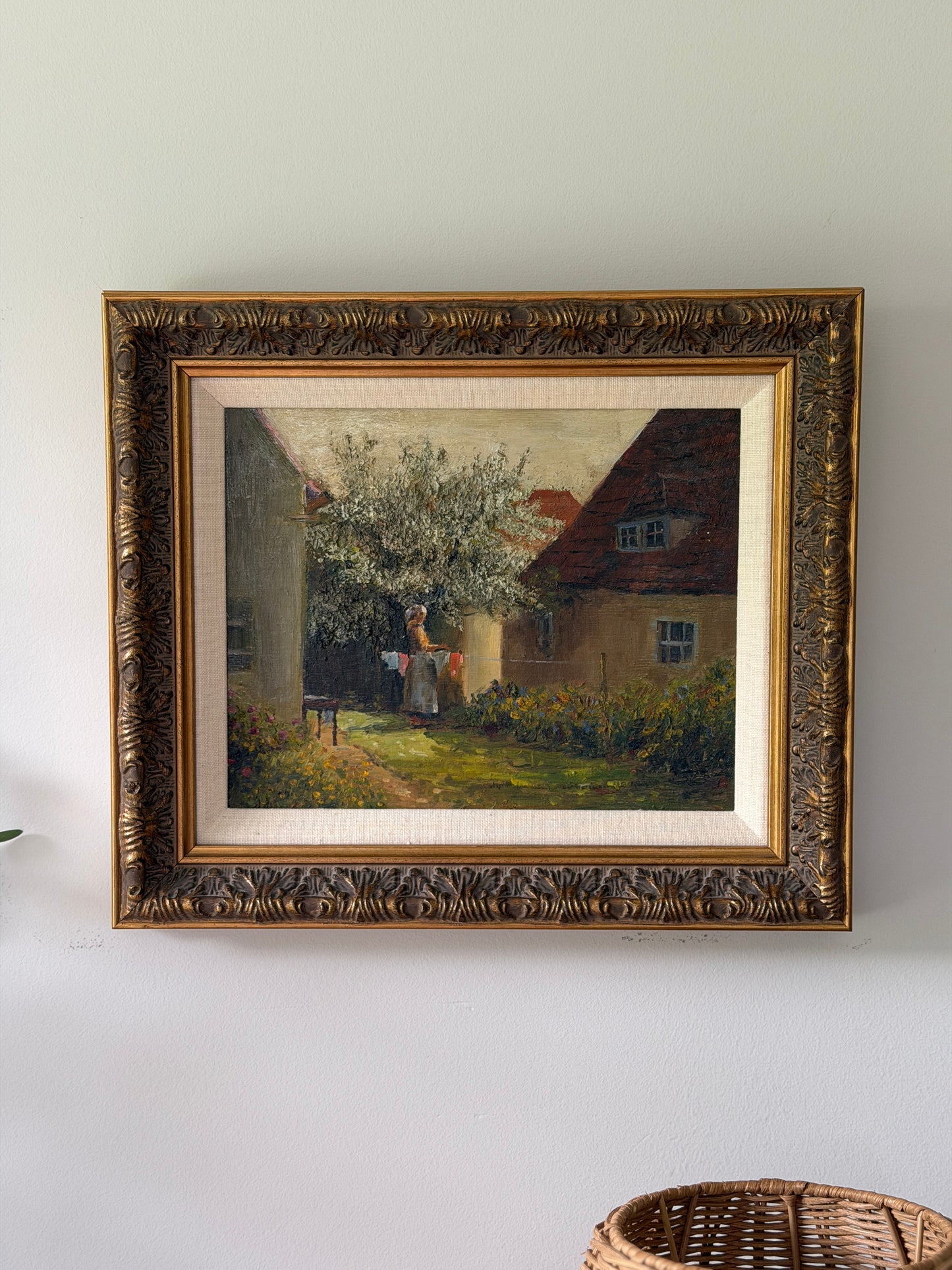 Cottage Garden Scene, Original Oil Painting