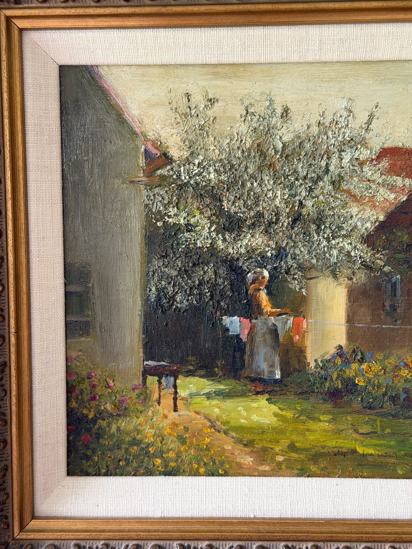Cottage Garden Scene, Original Oil Painting