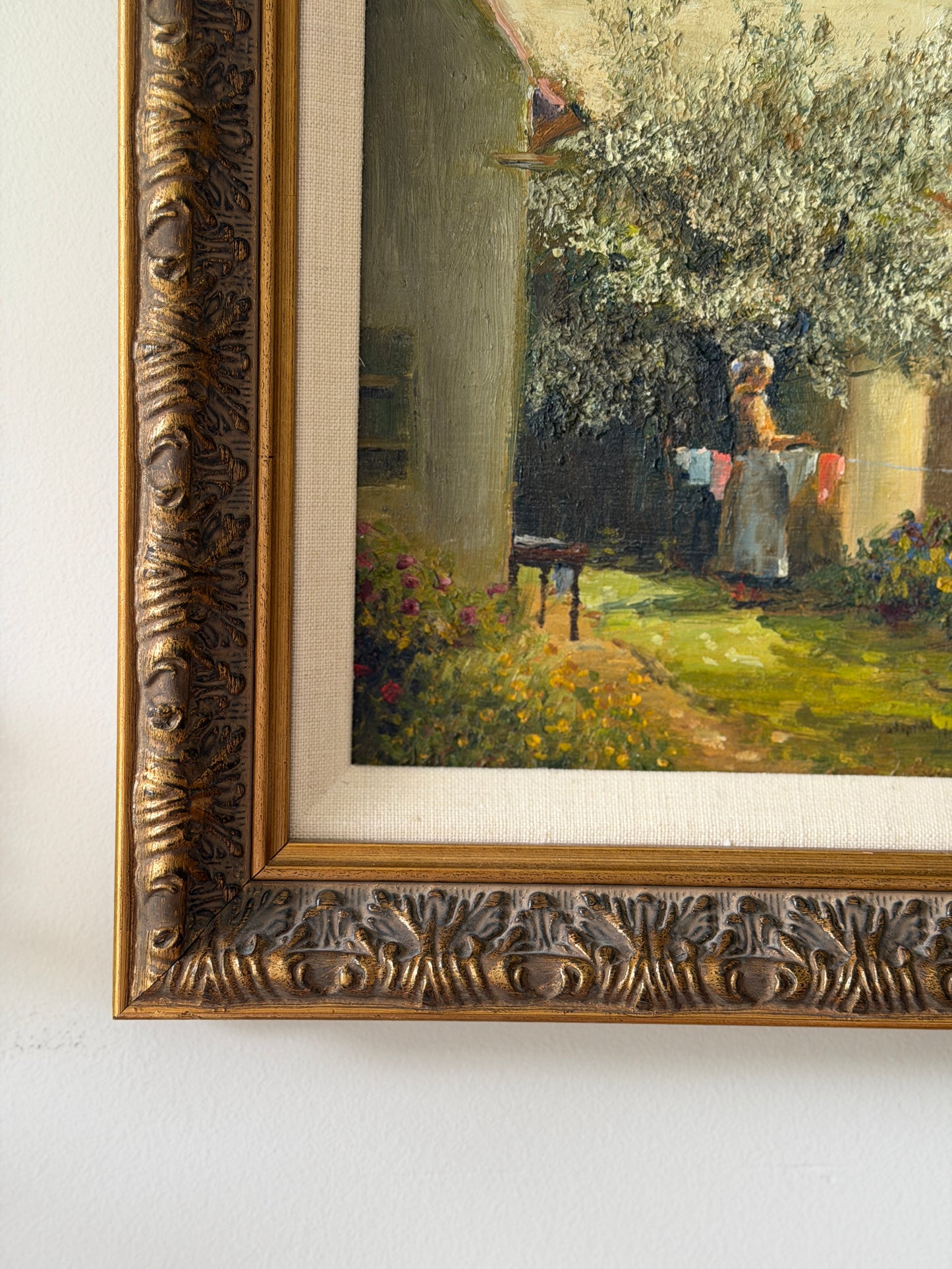 Cottage Garden Scene, Original Oil Painting