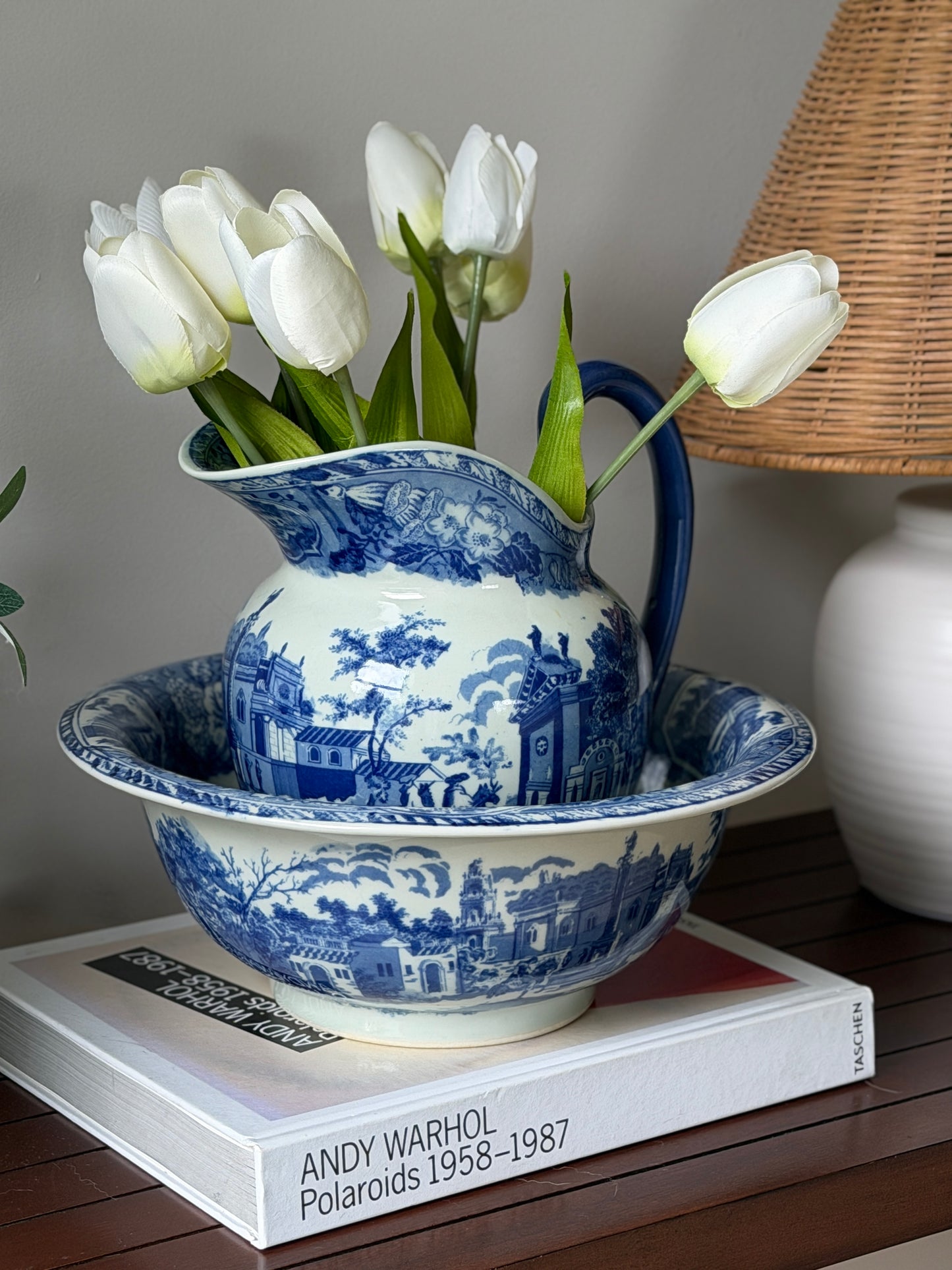 Victoriaware Ironstone Blue & White Pitcher & Basin Set