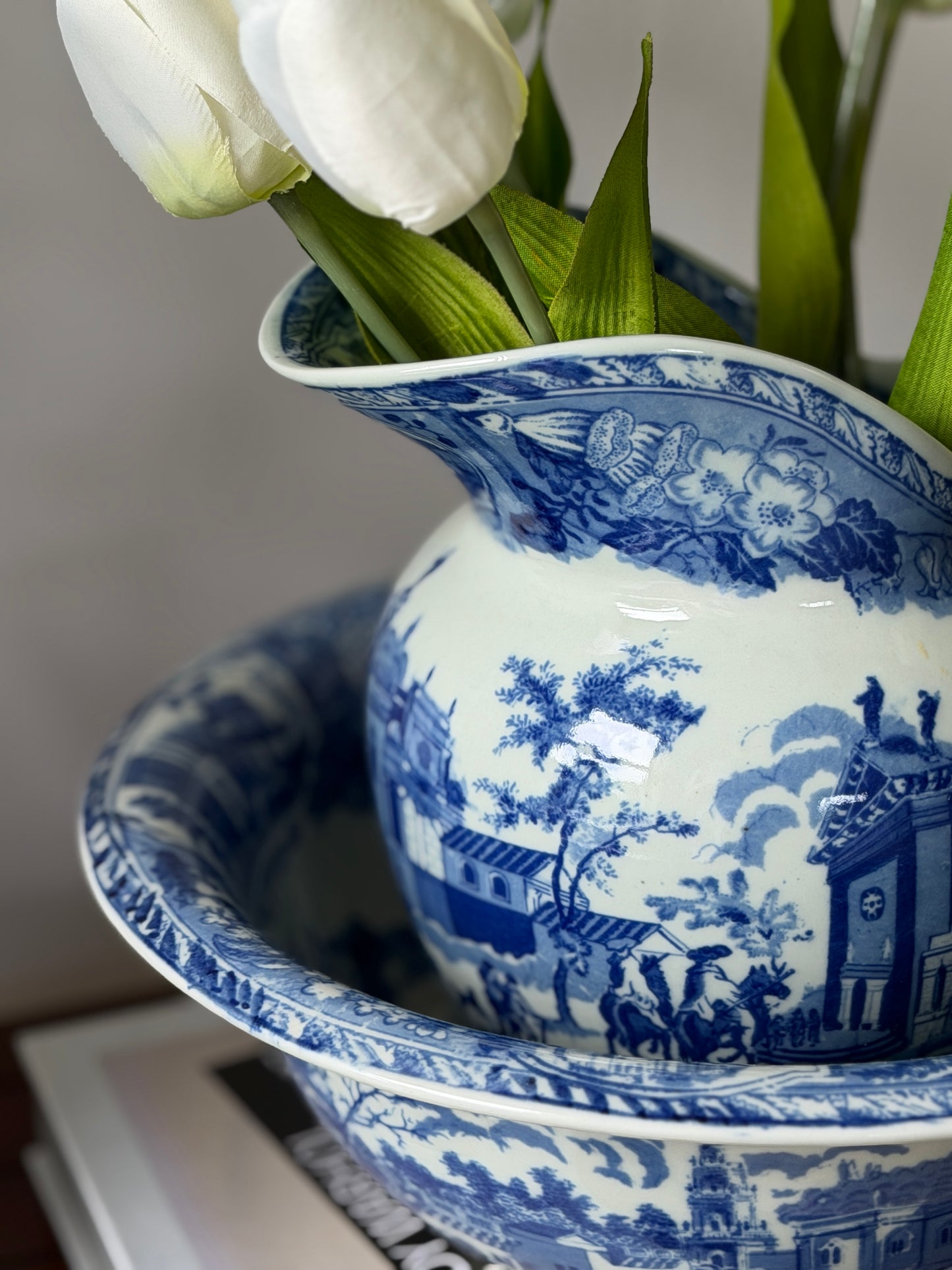 Victoriaware Ironstone Blue & White Pitcher & Basin Set