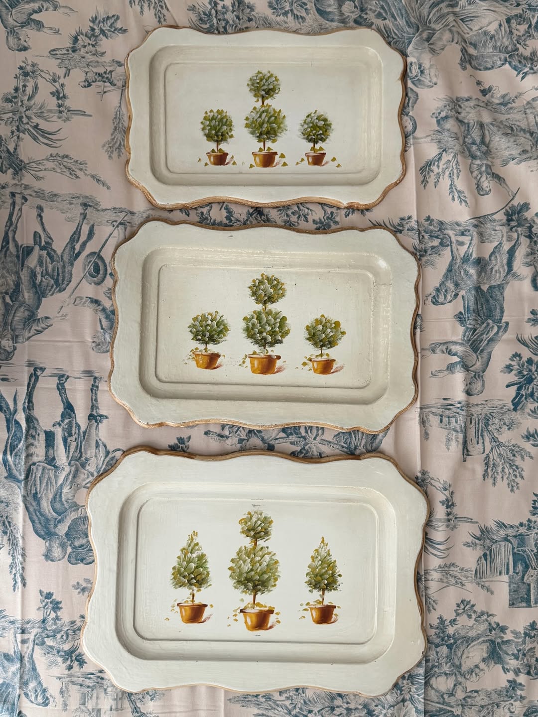 Hand-Painted Topiary Trays (Set of 3)