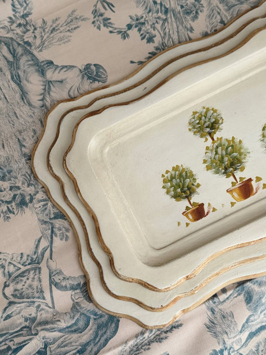 Hand-Painted Topiary Trays (Set of 3)