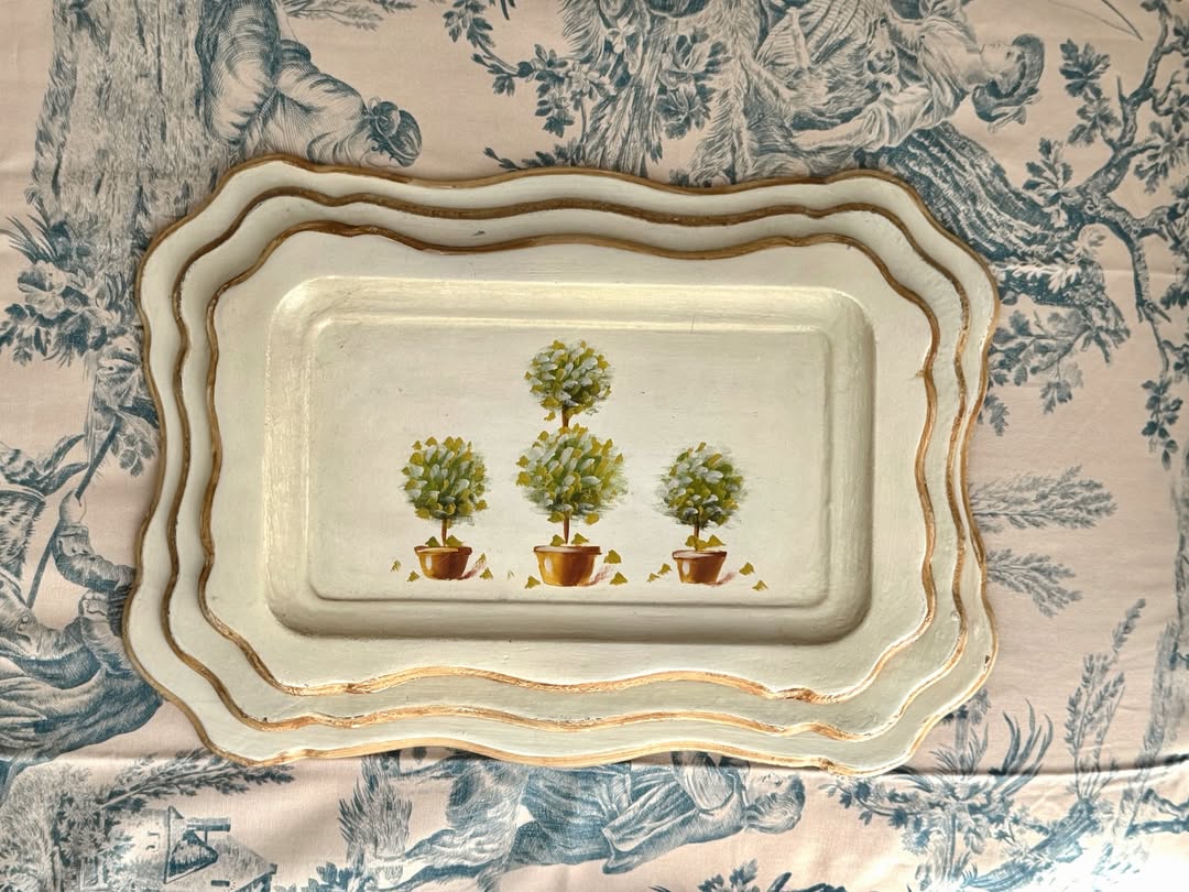 Hand-Painted Topiary Trays (Set of 3)