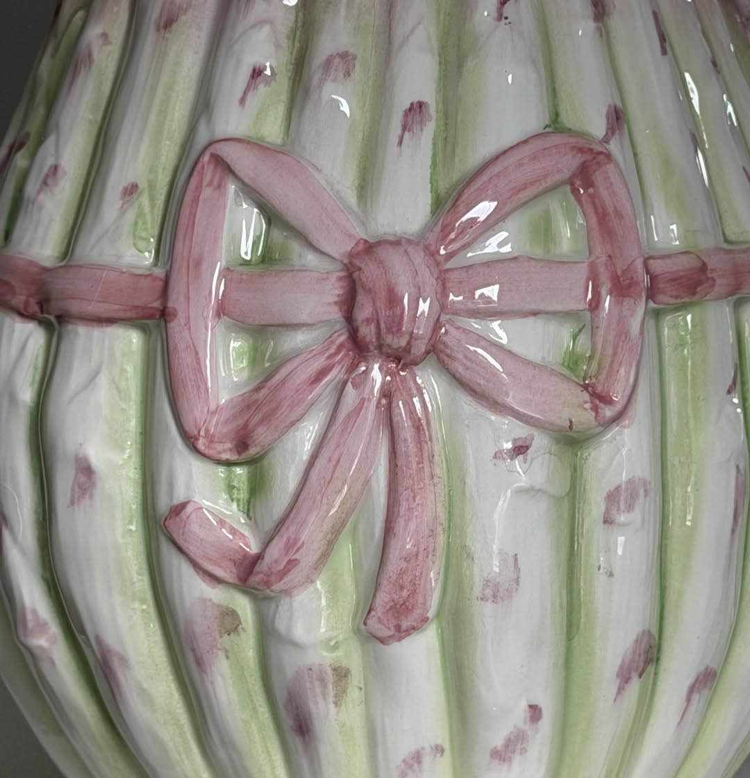 Majolica Asparagus Pitcher with Pink Bow