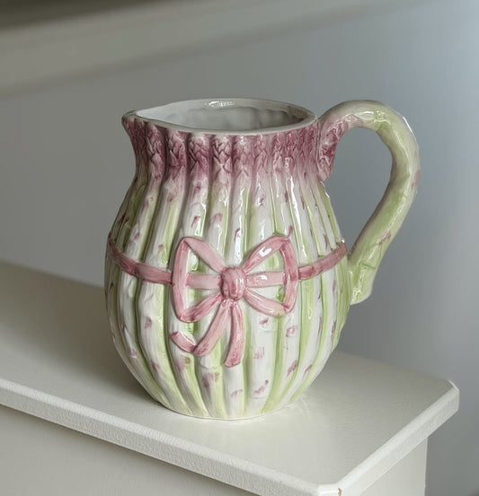 Majolica Asparagus Pitcher with Pink Bow
