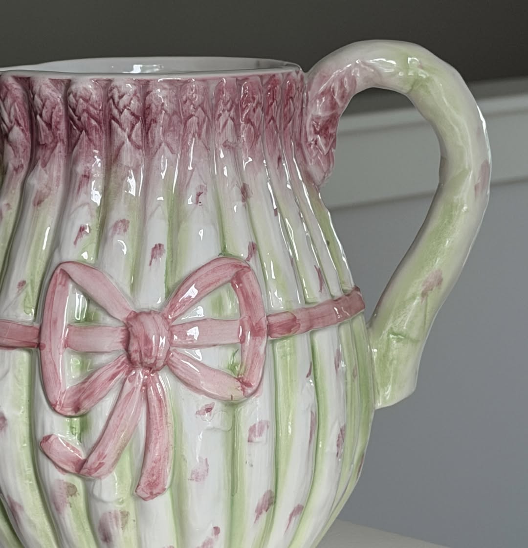 Majolica Asparagus Pitcher with Pink Bow