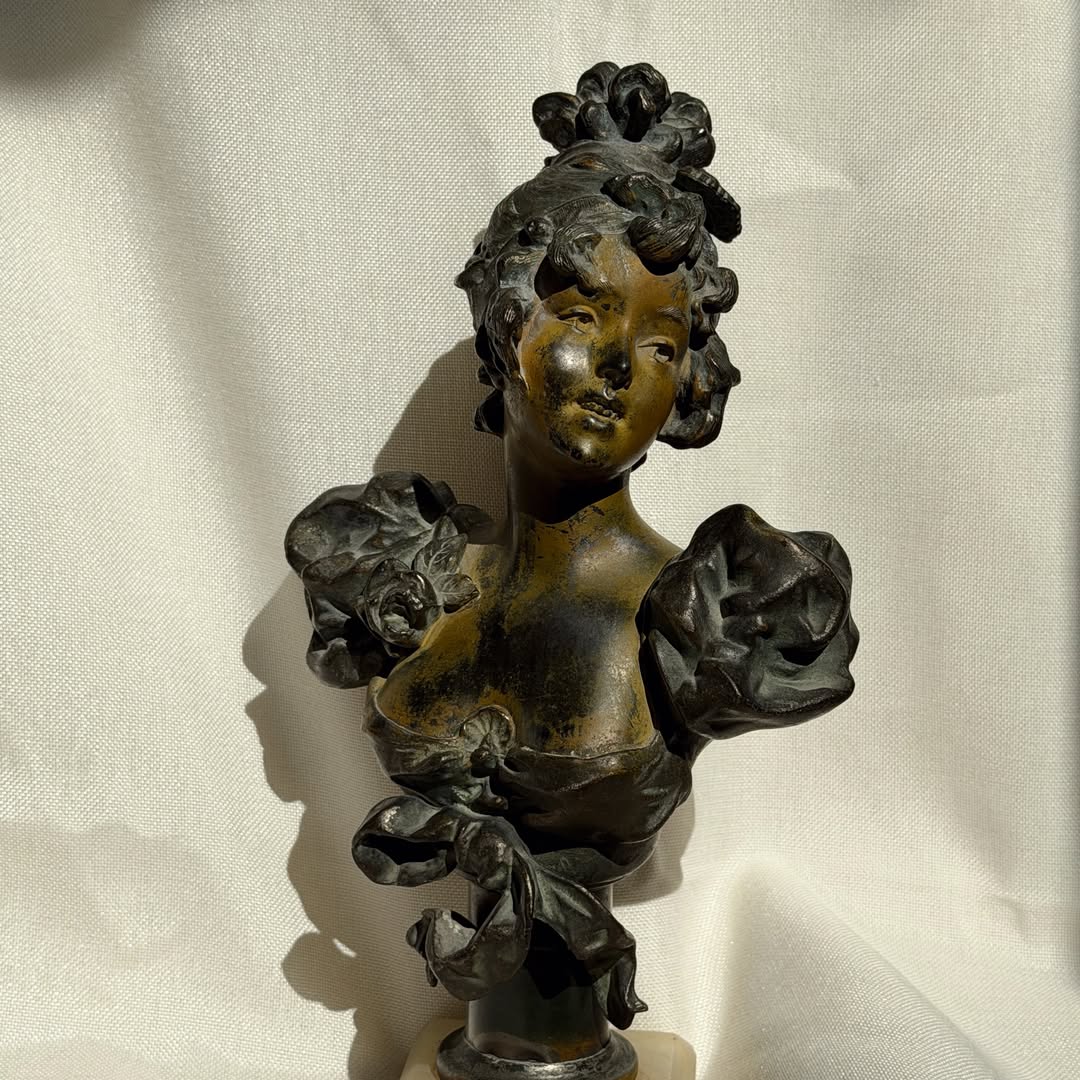 Antique Bronze Bust of a Young Woman