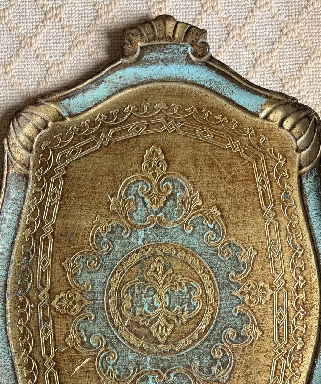 Florentine Turquoise & Gold Tray, Made in Italy, LARGE!