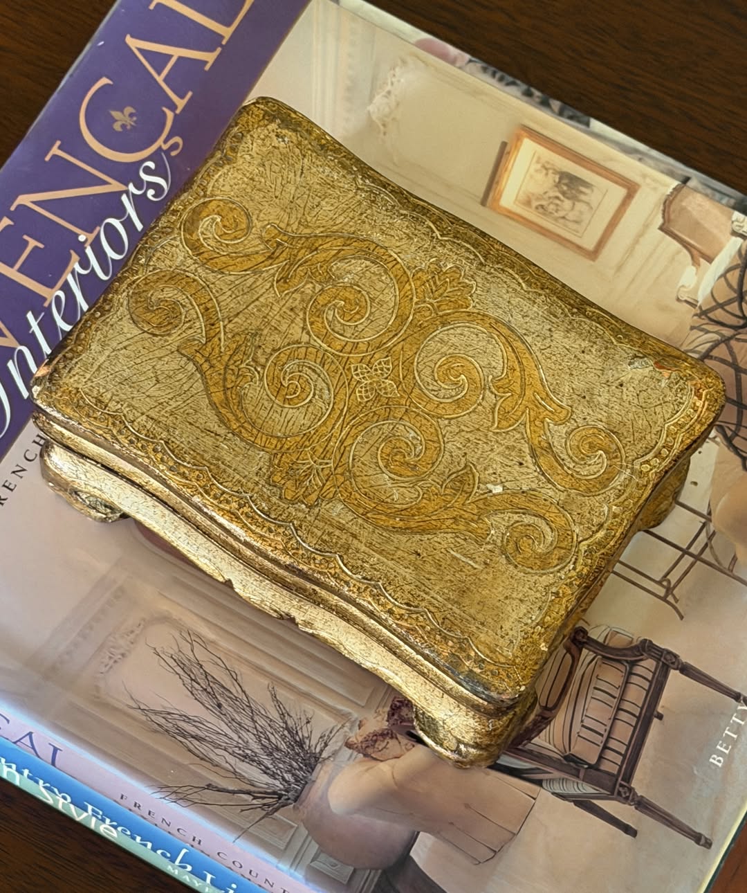 Florentine Giltwood Footed Box, Made in Italy