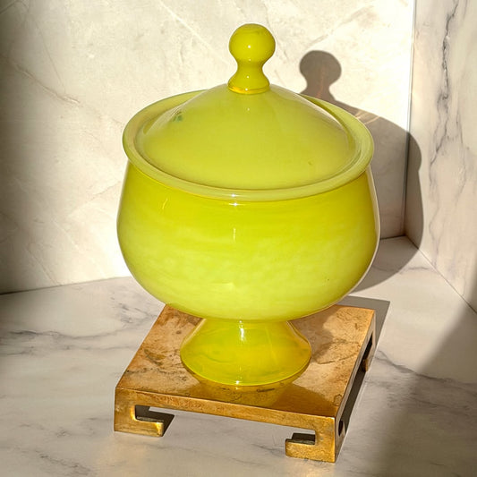 Yellow Opaline Lidded Compote
