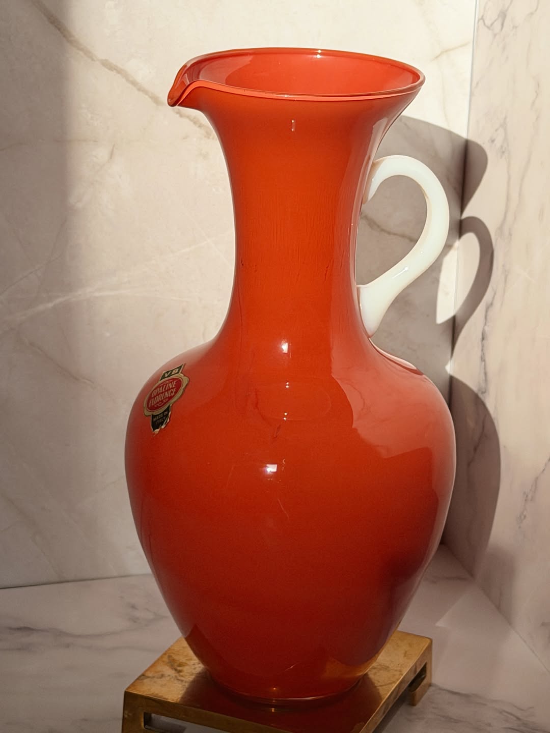 Orange Opaline Pitcher, V.B. Opaline Florence, Italian Empoli