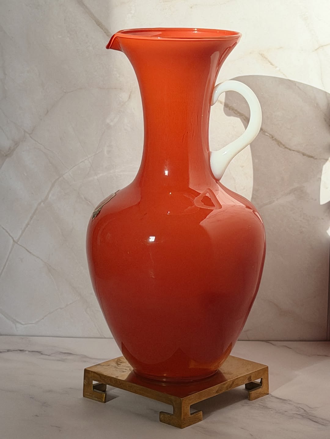Orange Opaline Pitcher, V.B. Opaline Florence, Italian Empoli