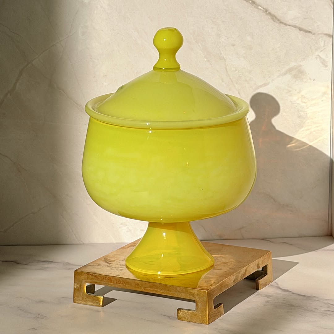 Yellow Opaline Lidded Compote